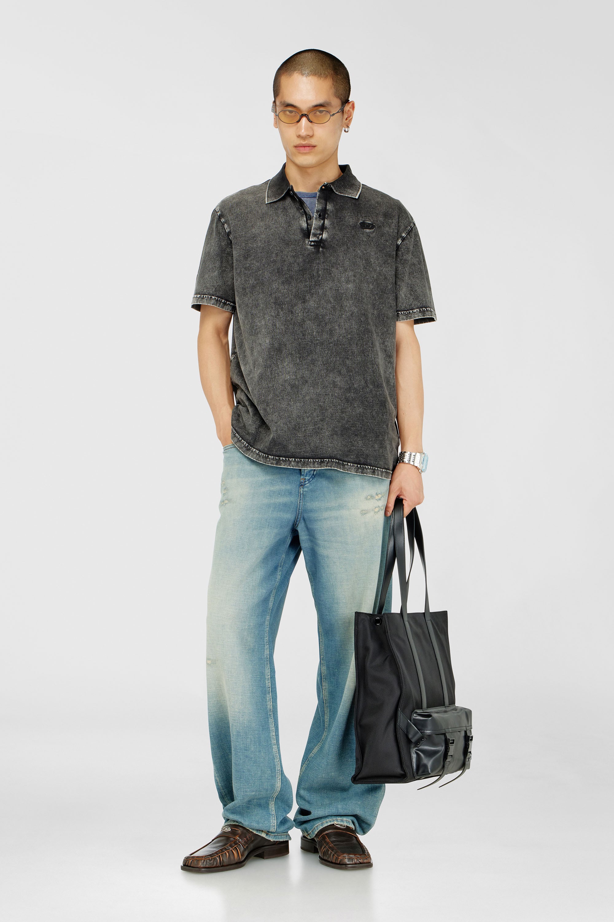 Diesel - T-REJUST-NC-DEN, Polo en jersey effet denim Homme in Gris - 2