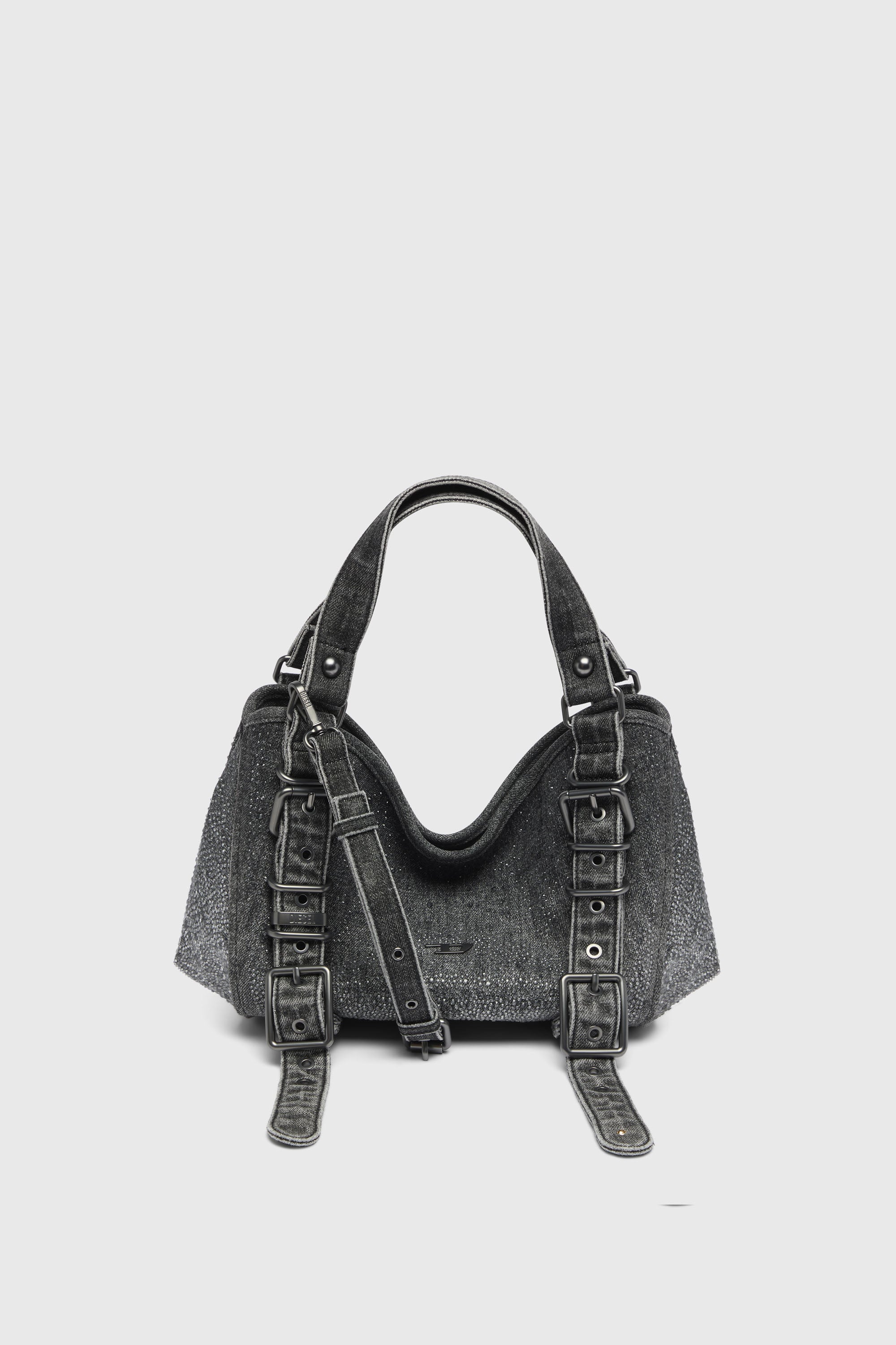 Diesel - D-ONE TOPHANDLE S, D-One-Sac small &agrave; poign&eacute;e sup&eacute;rieure en denim solaris&eacute; orn&eacute; de cristaux Femme in Noir - 1