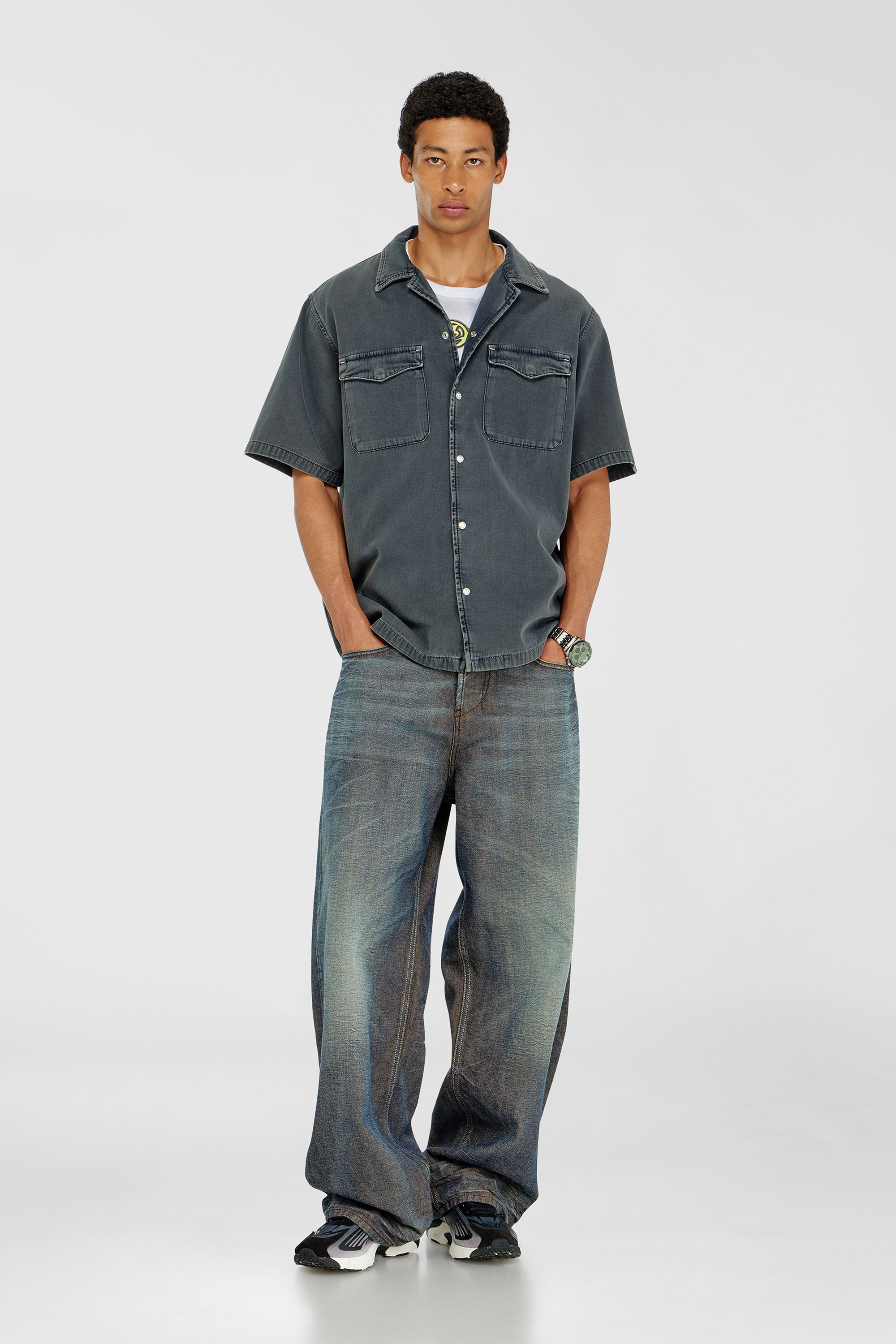 Diesel - D-NABIL-P, Chemise bowling en denim color&eacute; Homme in Gris - 1