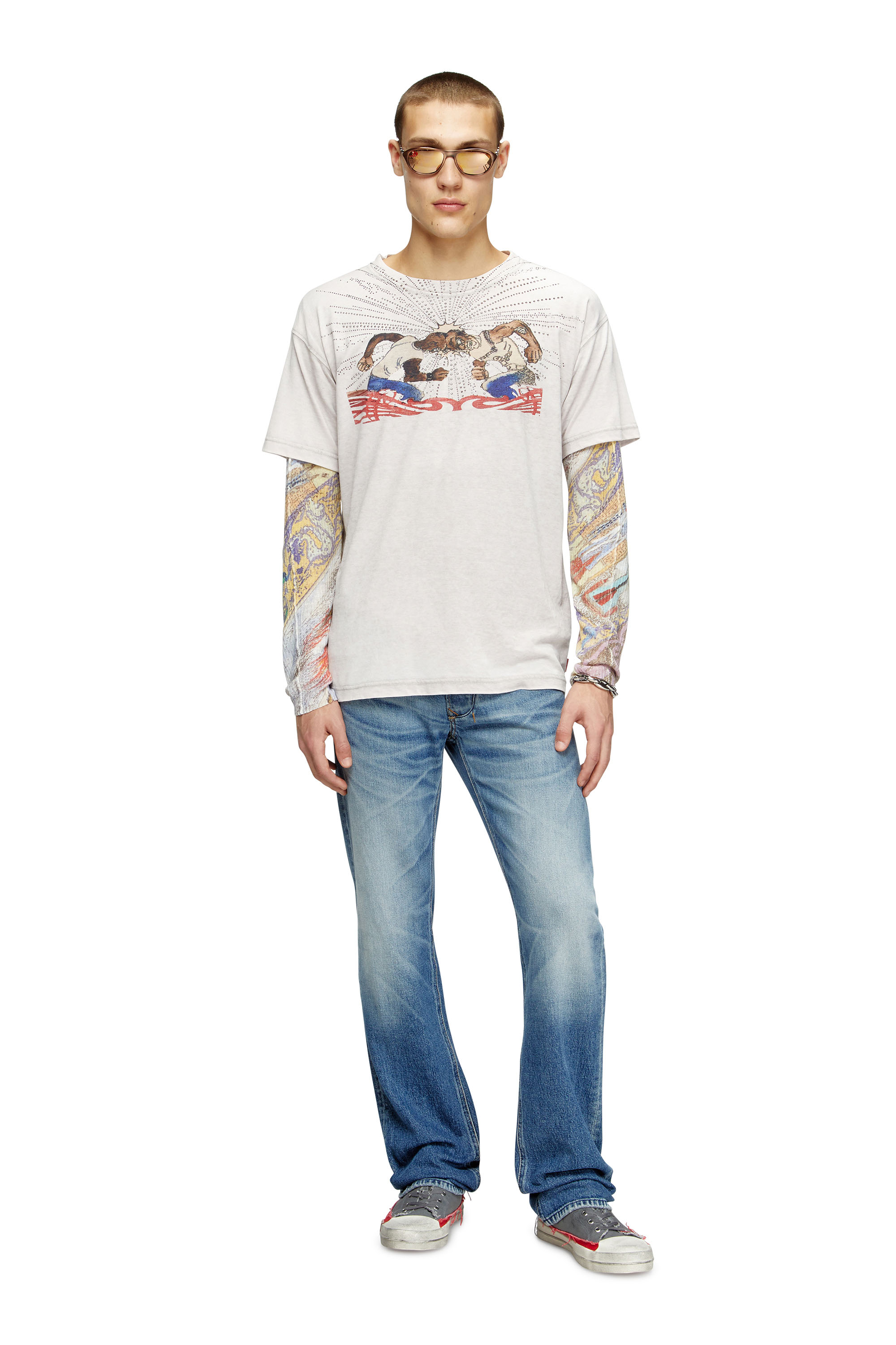 Diesel - T-NORM-T15, T-shirt avec motif graphique en strass Homme in Gris - 2