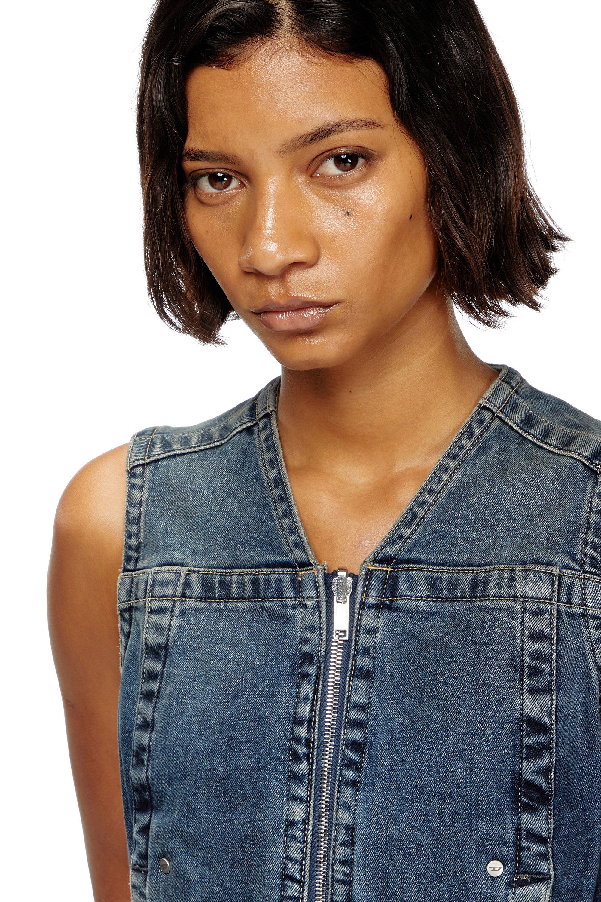 Diesel - DE-PROOF-RE, Top zippé en denim Rehab Femme in Bleu - 6