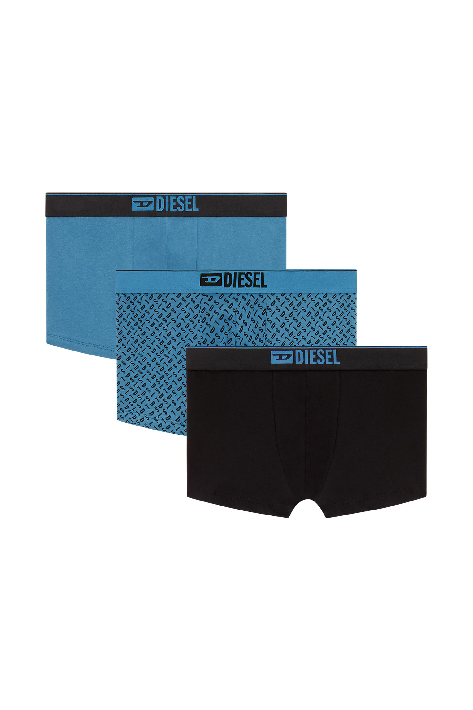 Diesel - DAMIEN-D-BOX-3PACK, Lot de trois trunks en coton stretch avec monogram Homme in Bleu - 1