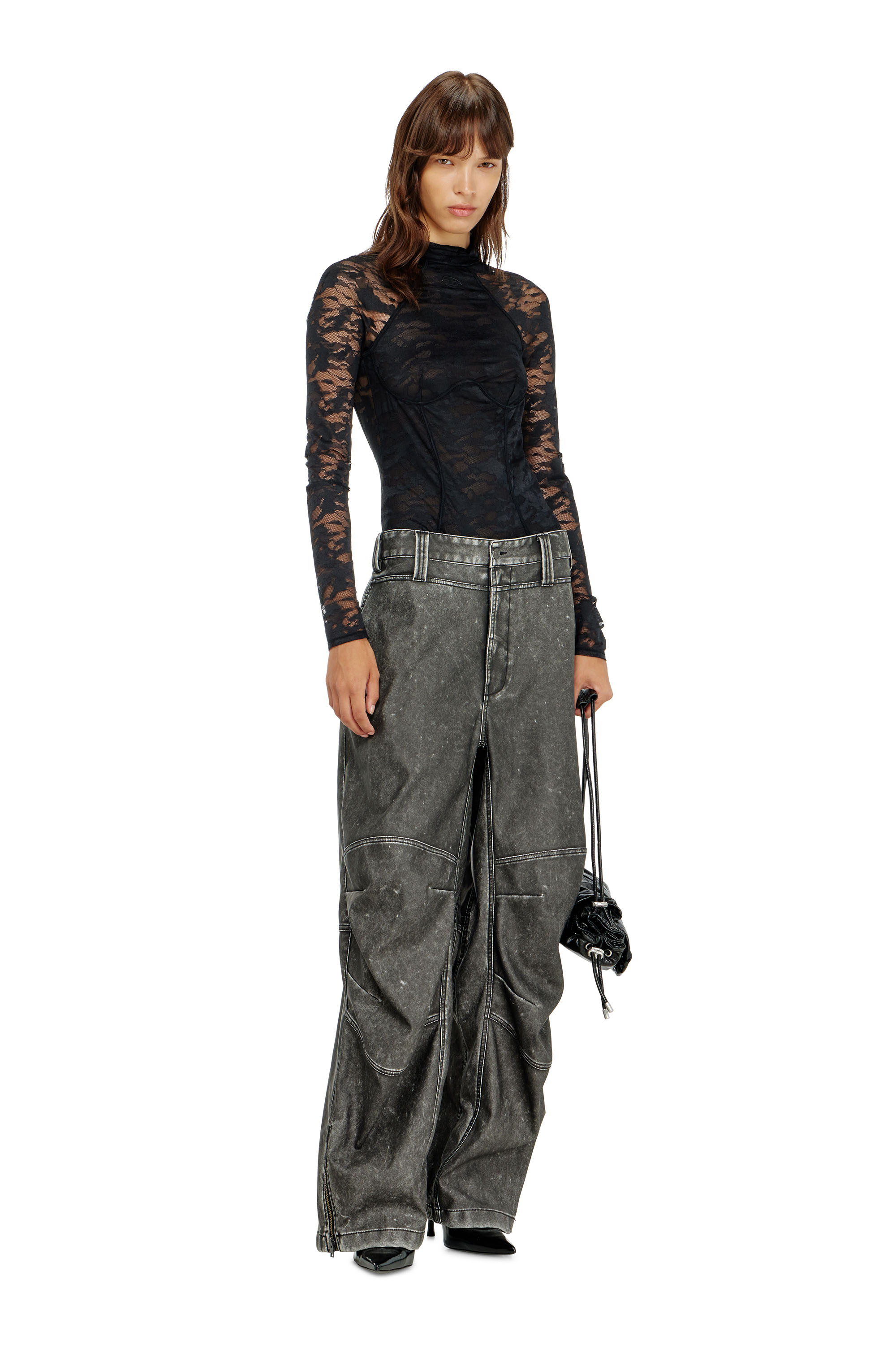 Diesel - VIVIAN-UTLT, Body en dentelle nylon avec dos ouvert Femme in Noir - 4