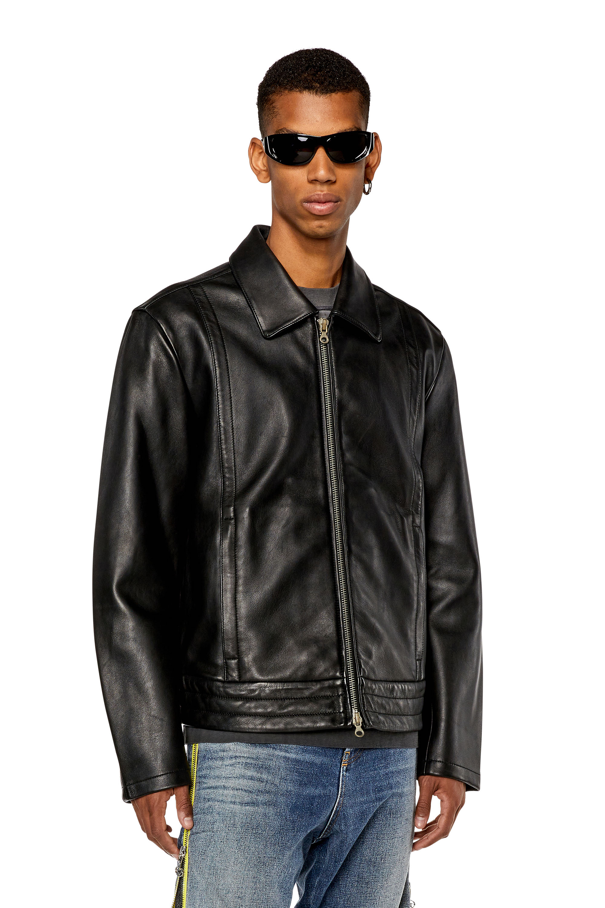 Diesel - L-HUDSON, Veste chemise en cuir souple Homme in Noir - 3