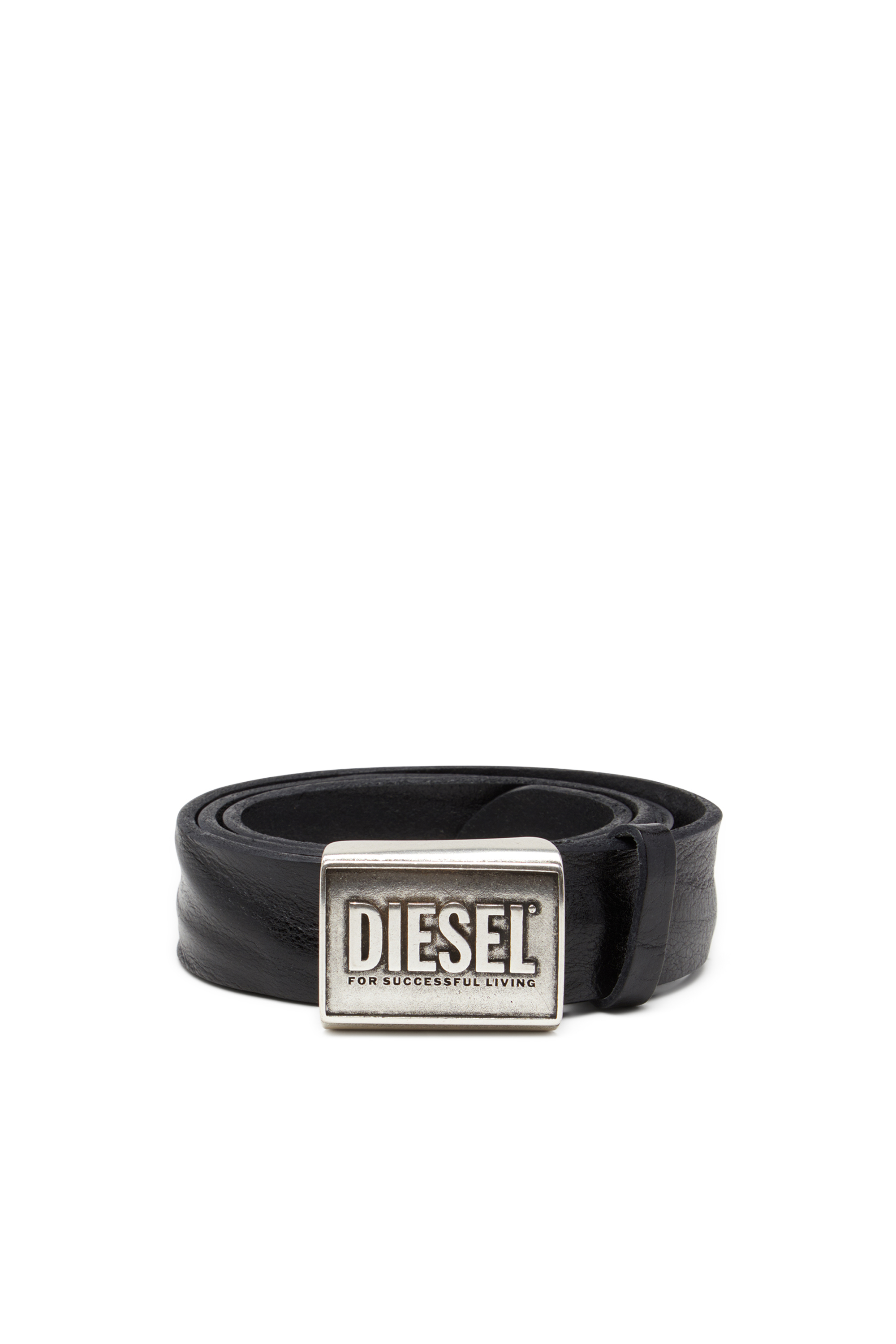 Diesel - B-METAL BISCOTTO, Ceinture en cuir 4 cm avec plaque logo Homme in Noir - 1