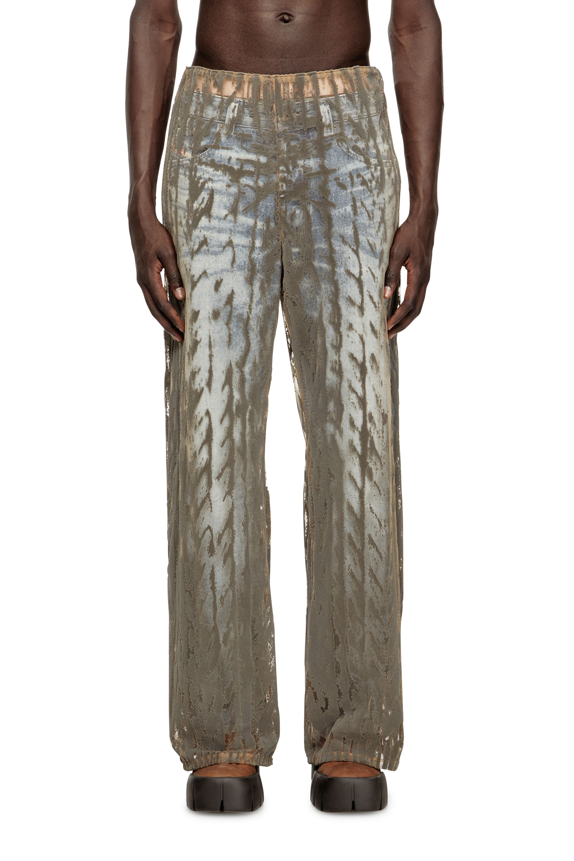 Diesel - P-EGASO, Pantalon en tulle avec imprimés de torsades floquées Homme in Gris - 1
