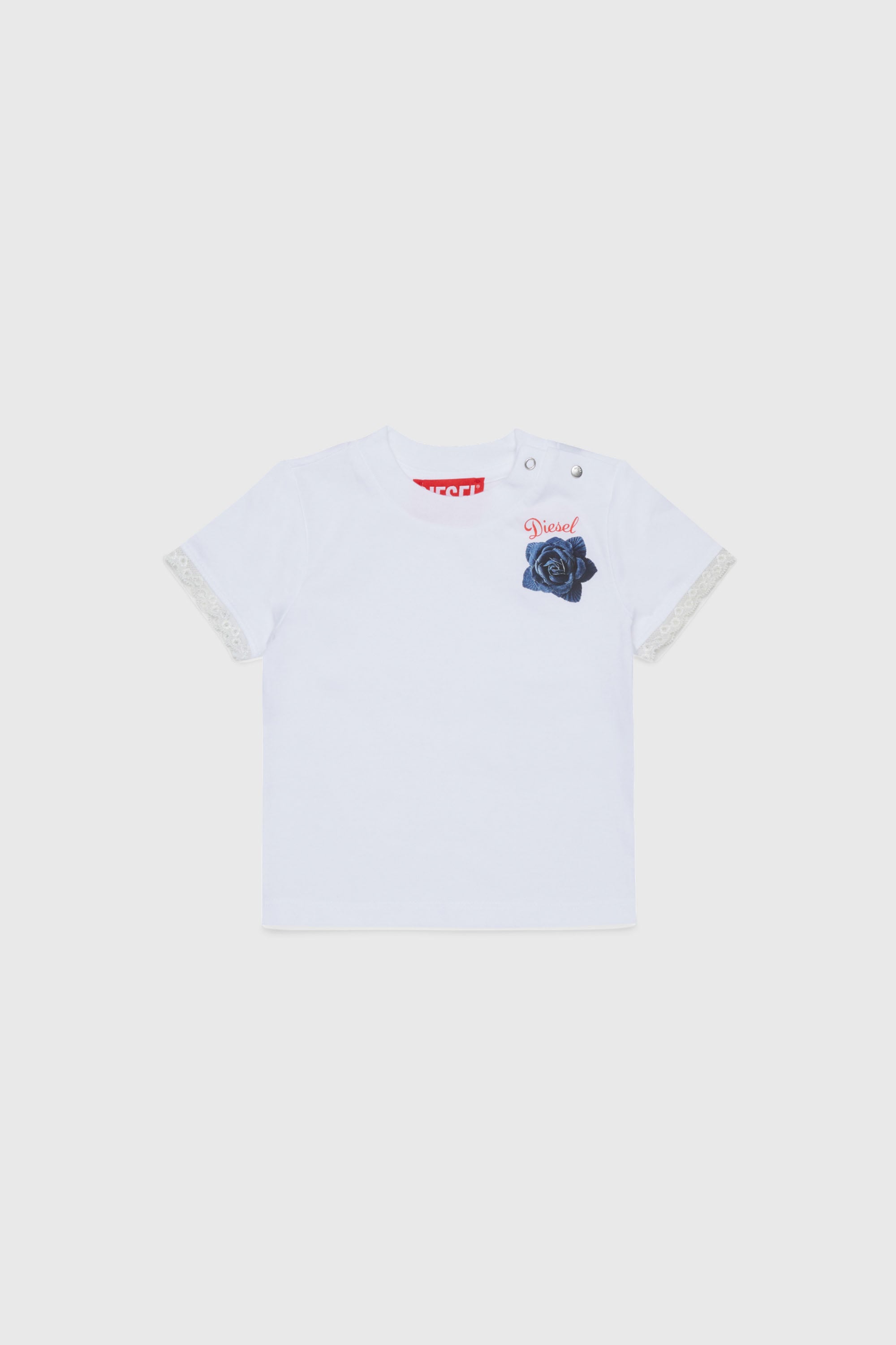 Diesel - TROSEZB, T-shirt orn&eacute;e de dentelle avec imprim&eacute; rose Femme in Blanc - 1