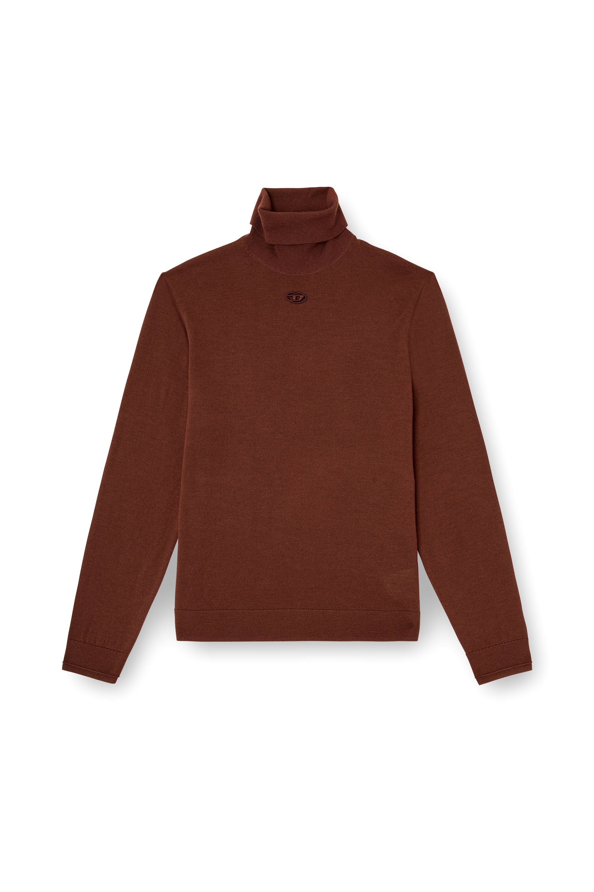 Diesel - K-VARTA, Pull à col roulé en laine avec logo ajouré Homme in Marron - 3