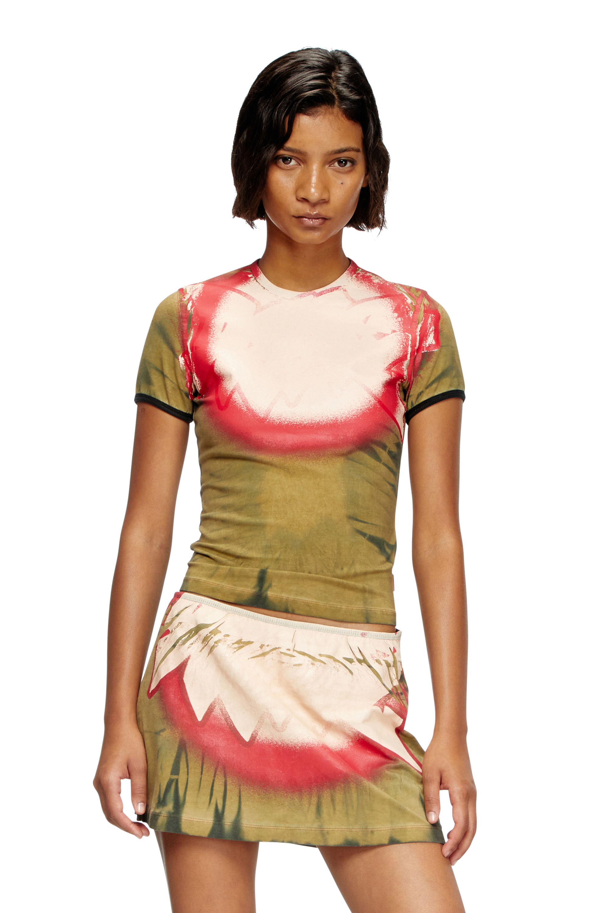 Diesel - T-UNCUTIE-LONG-Q1, Tie-dye T-shirt with spotlight print Femme in Vert - 1