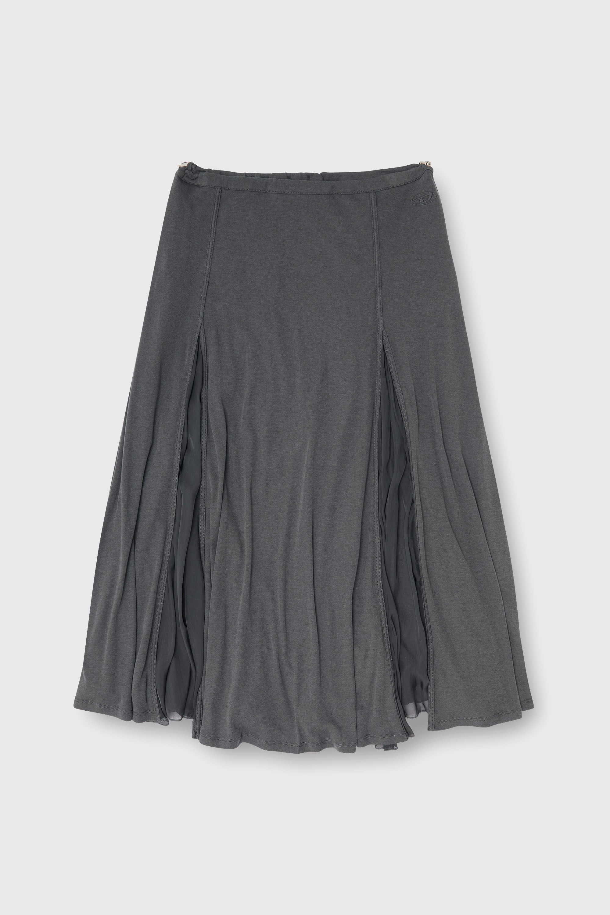 Diesel - O-LONGREI, Jupe midi en jersey c&ocirc;tel&eacute; et chiffon Femme in Gris - 2