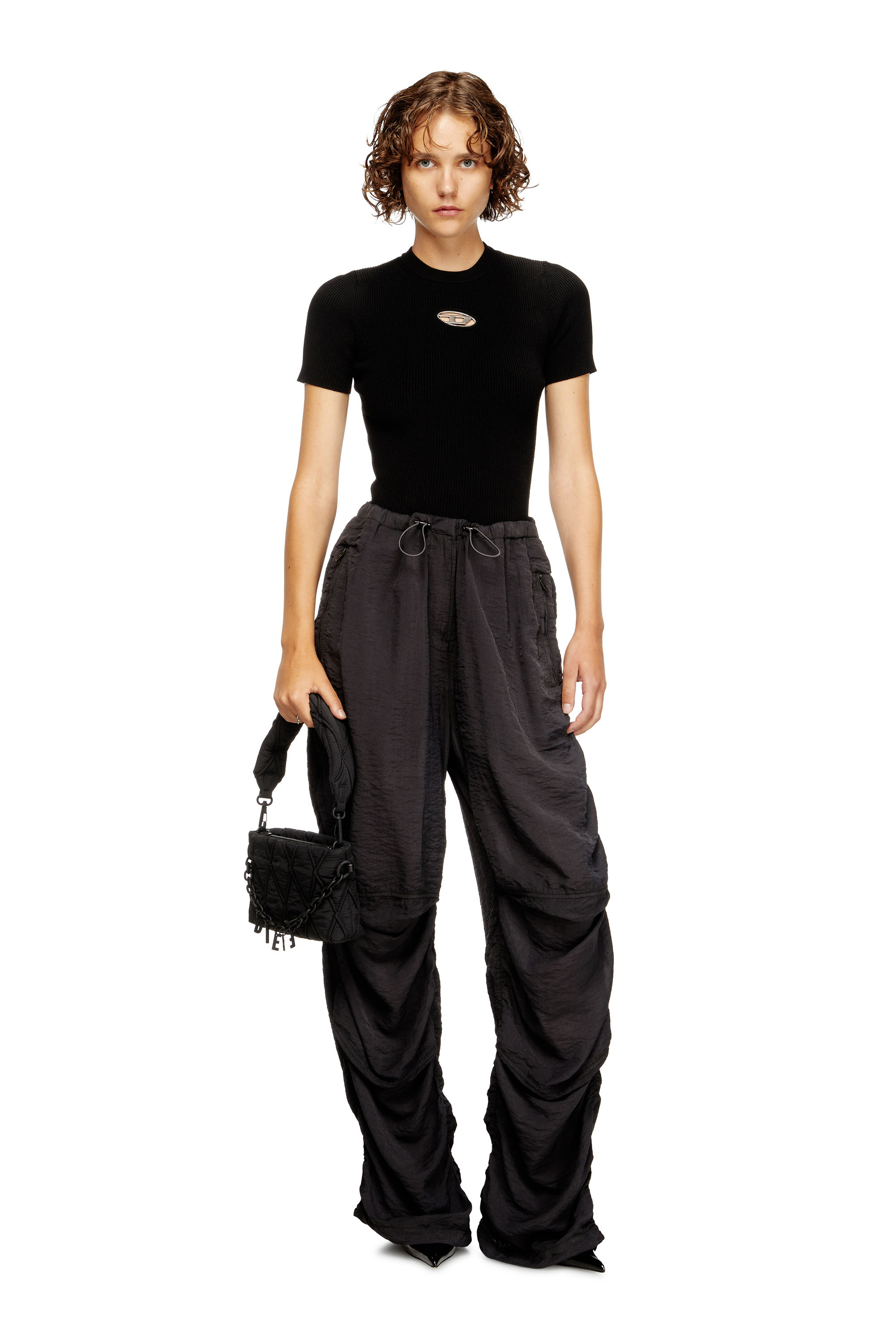 Diesel - M-VALARI-SS, Pull à manches courtes avec Oval D en métal Femme in Noir - 2