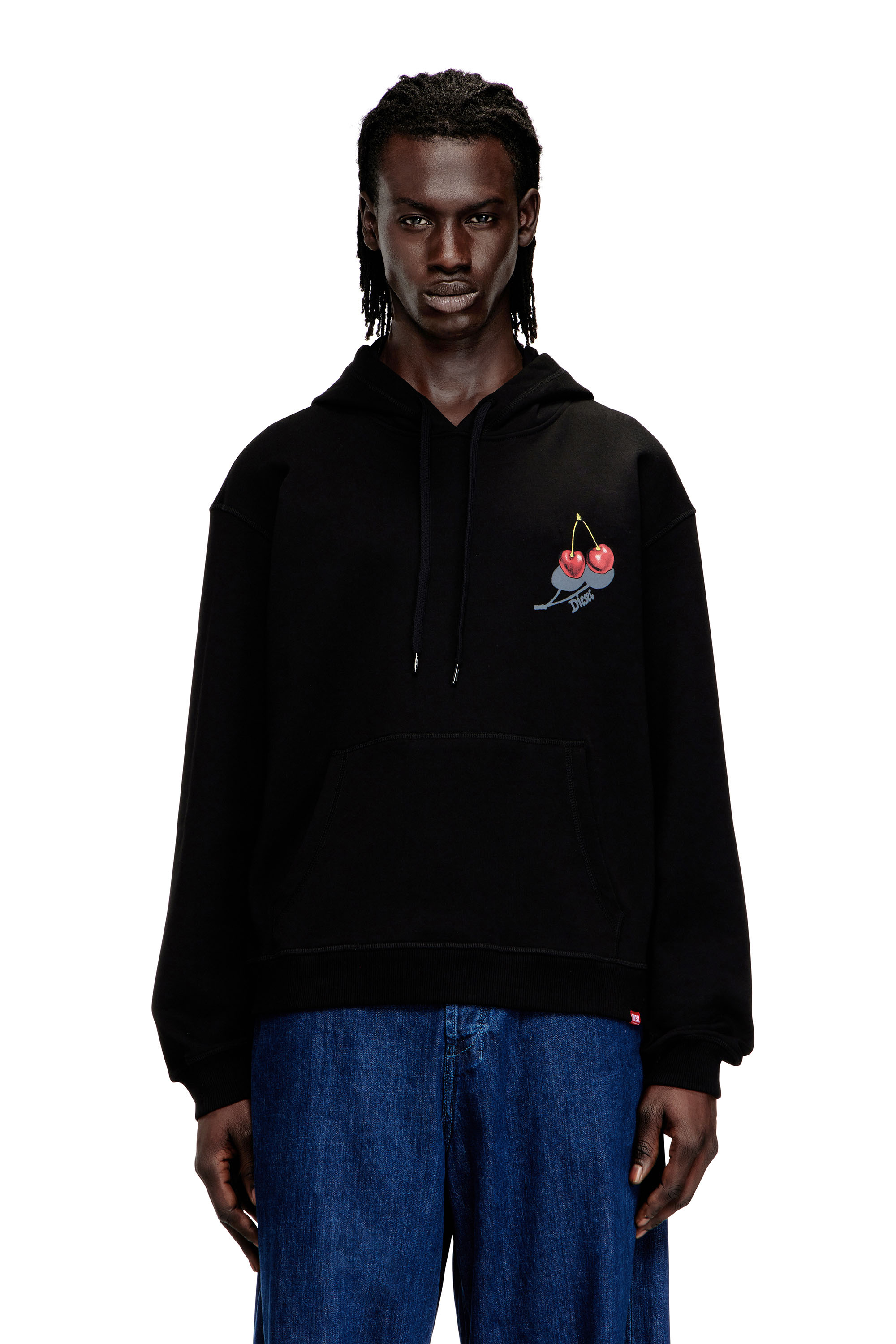 Diesel - SV-S-NORM-HOOD-CHER, Sweat &agrave; capuche en coton avec motif cerise Mixte in Noir - 3