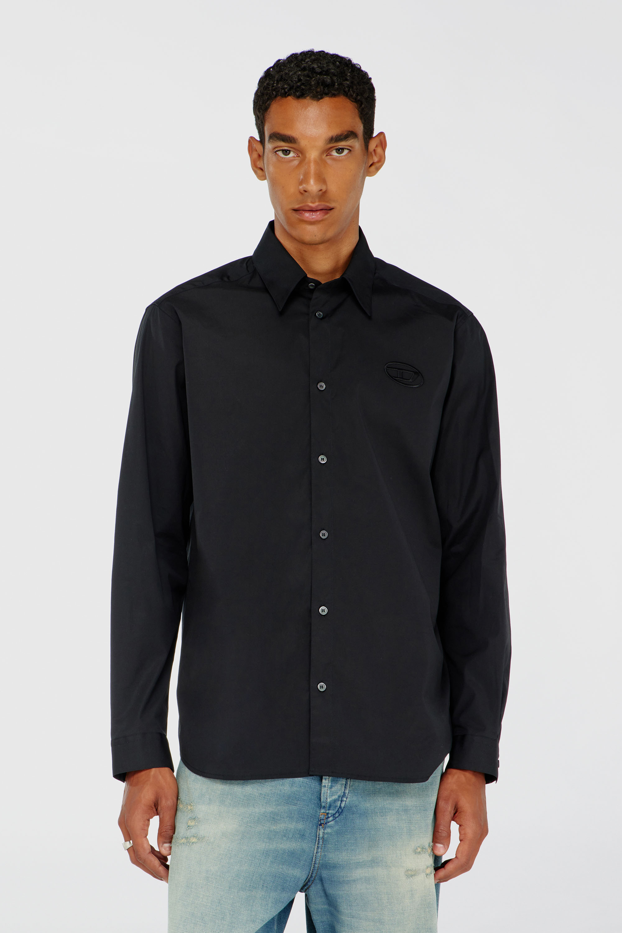 Diesel - S-SIMPLY-GSBH, Chemise en popeline extensible avec broderie Homme in Noir - 1