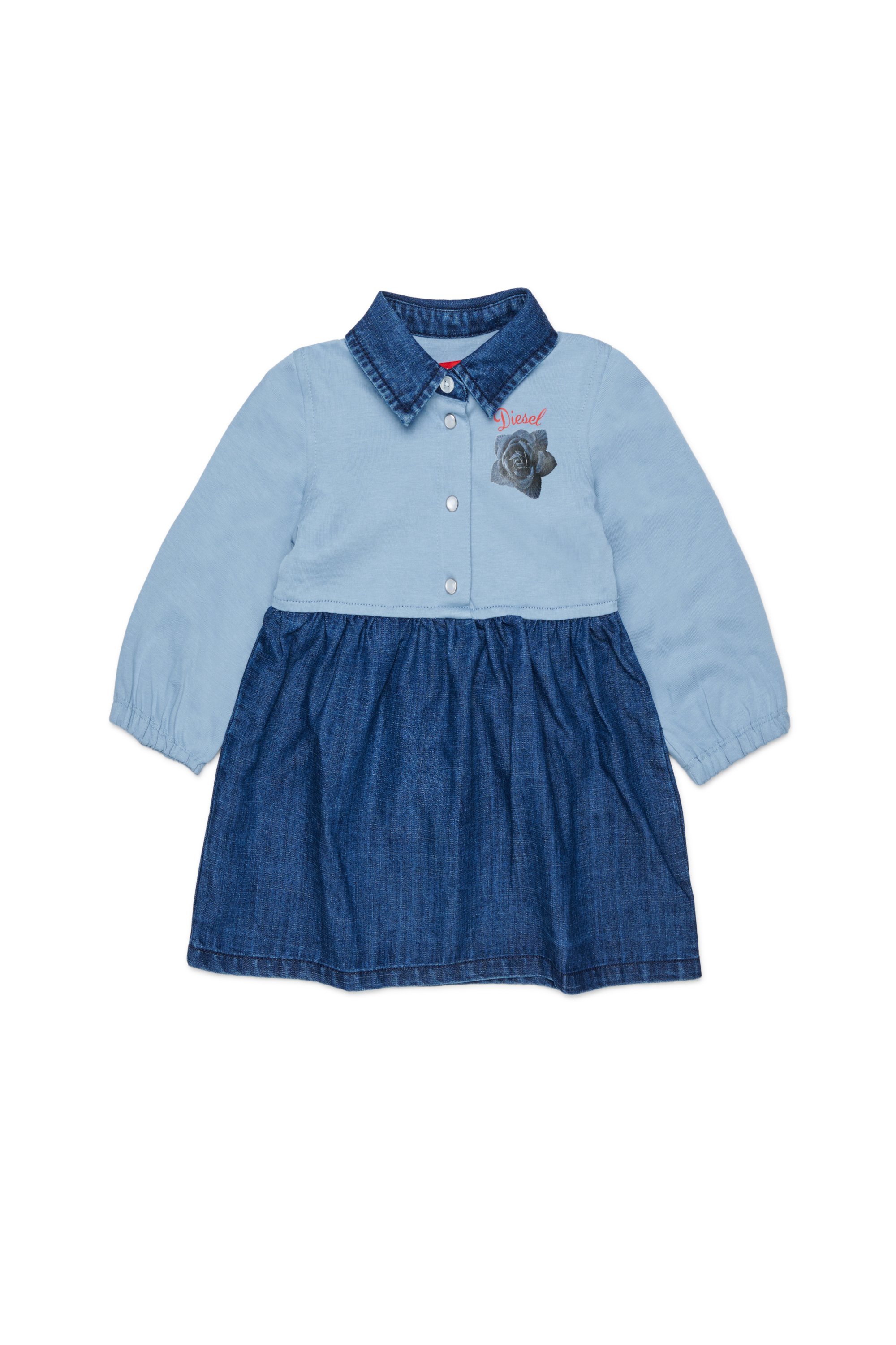 Diesel - DROSEB, Robe-chemise en coton et denim &agrave; imprim&eacute; rose Femme in Bleu - 1