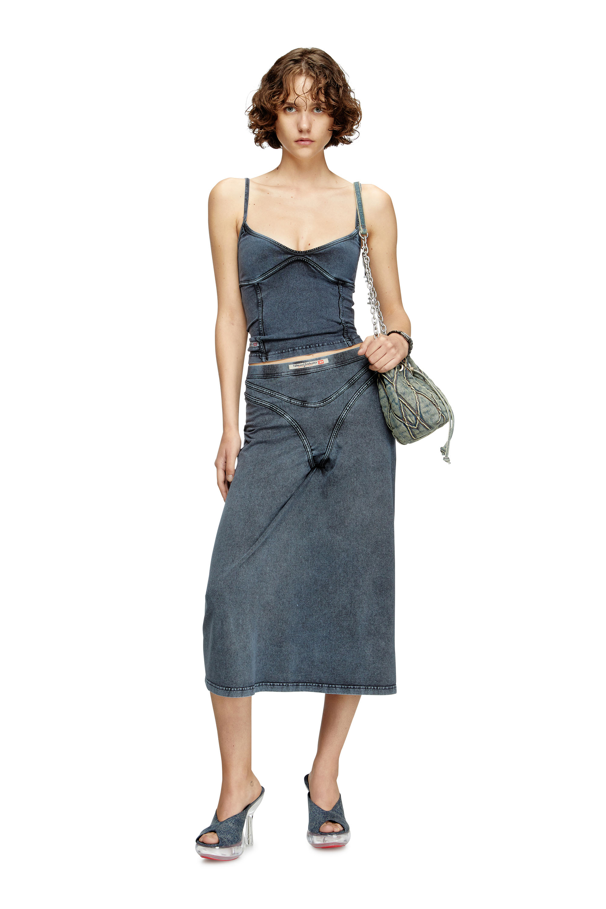 Diesel - T-ONY, Débardeur à lanières en jersey effet denim Femme in Bleu - 1