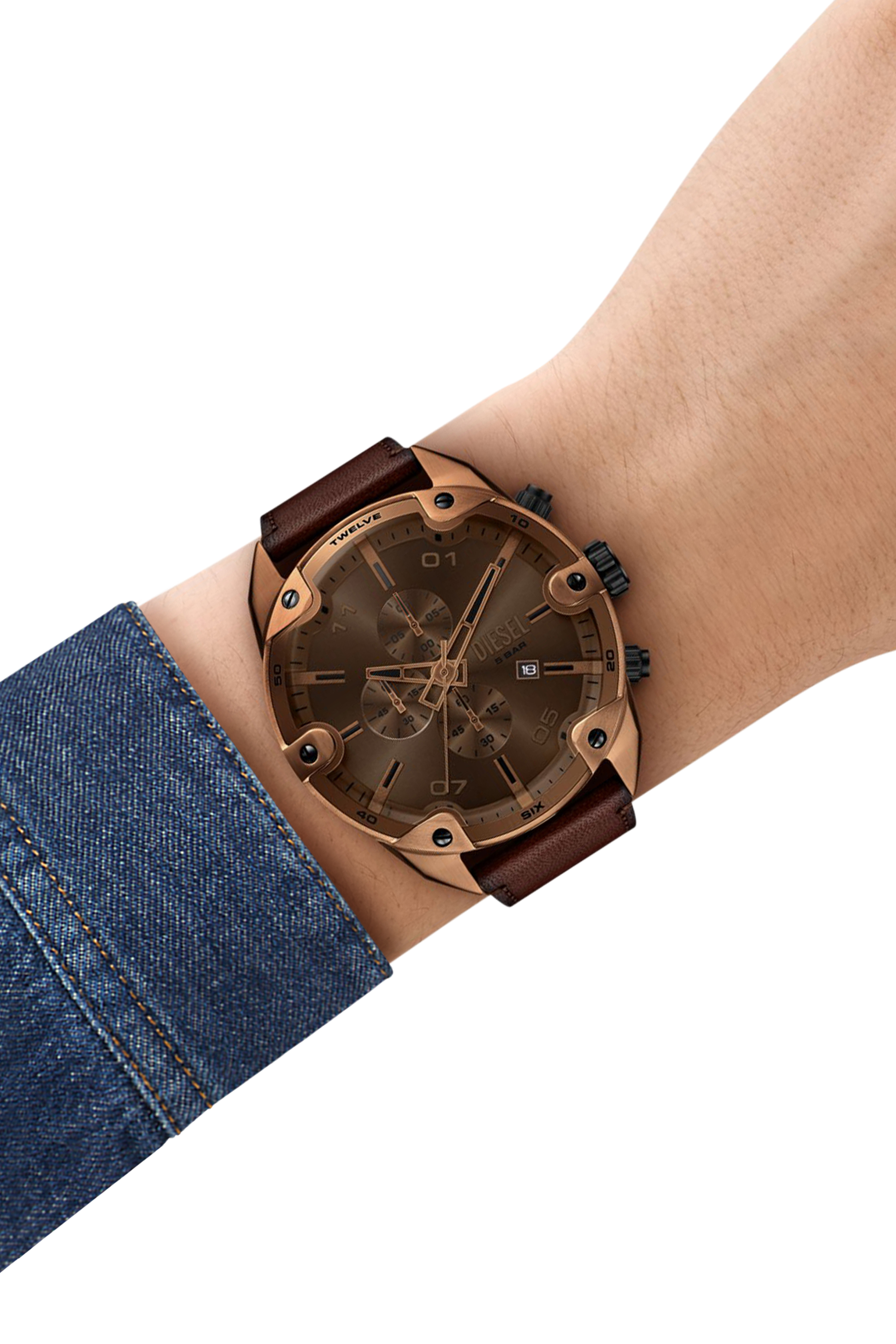 Diesel - DZ4698 WATCH, Montre Spiked en cuir marron Homme in Marron - 4