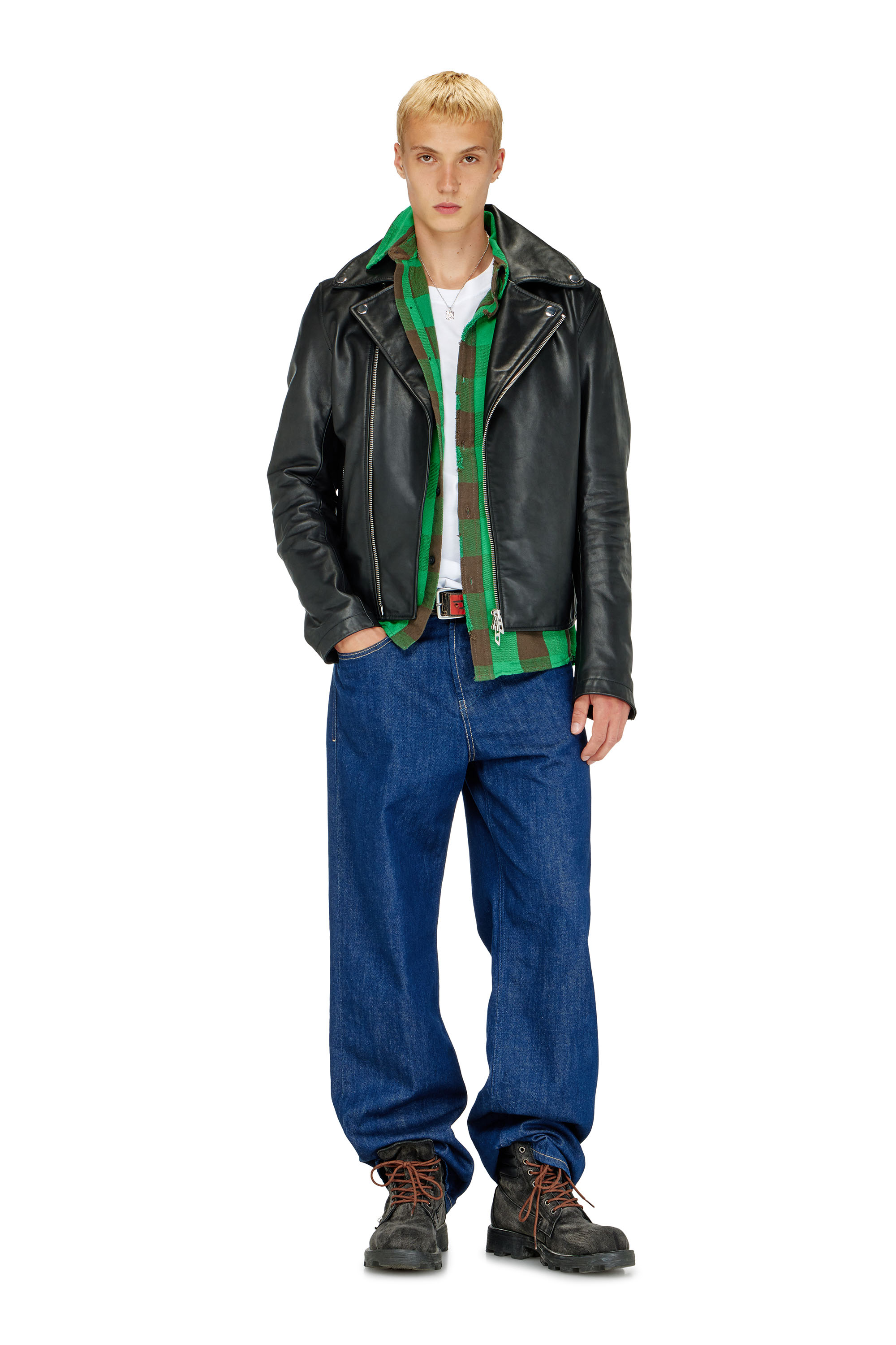 Diesel - L-EO-WRD, Veste de motard en cuir cir&eacute; Homme in Noir - 2