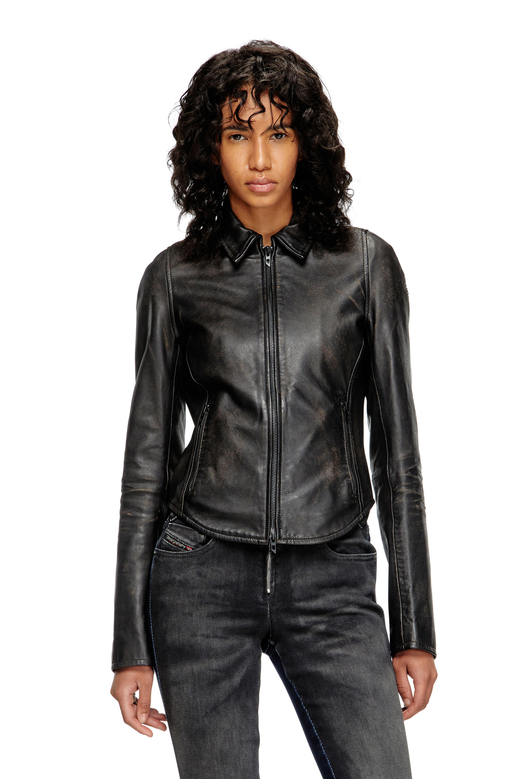 Diesel - L-EGRAD, Veste en cuir vieilli Femme in Noir - 3