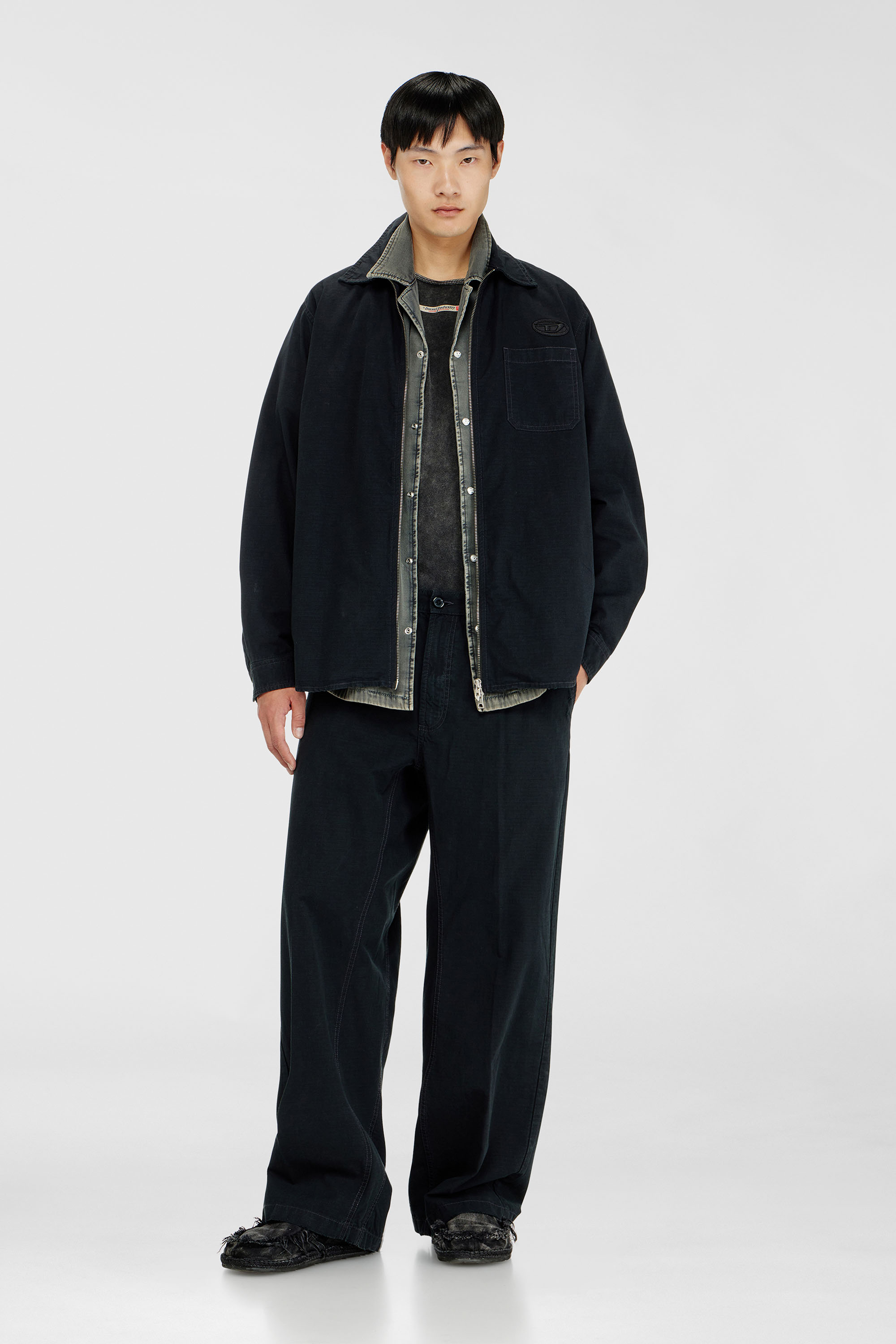 Diesel - S-ALIAS-ZIP, Chemise en ripstop avec fermeture zipp&eacute;e Homme in Noir - 1