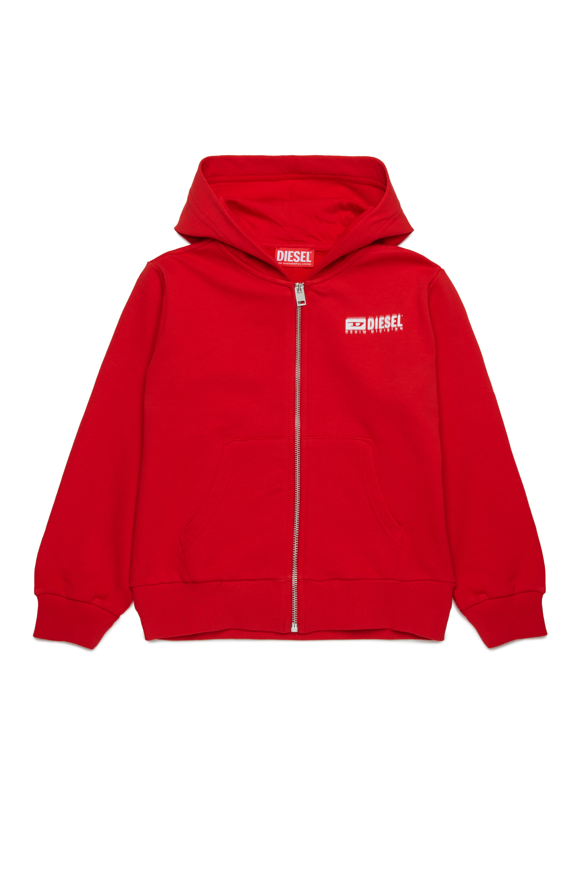 Diesel - SVOUGZIP OVER, Sweat-shirt à capuche zippé avec logo taché Homme in Rouge - 1