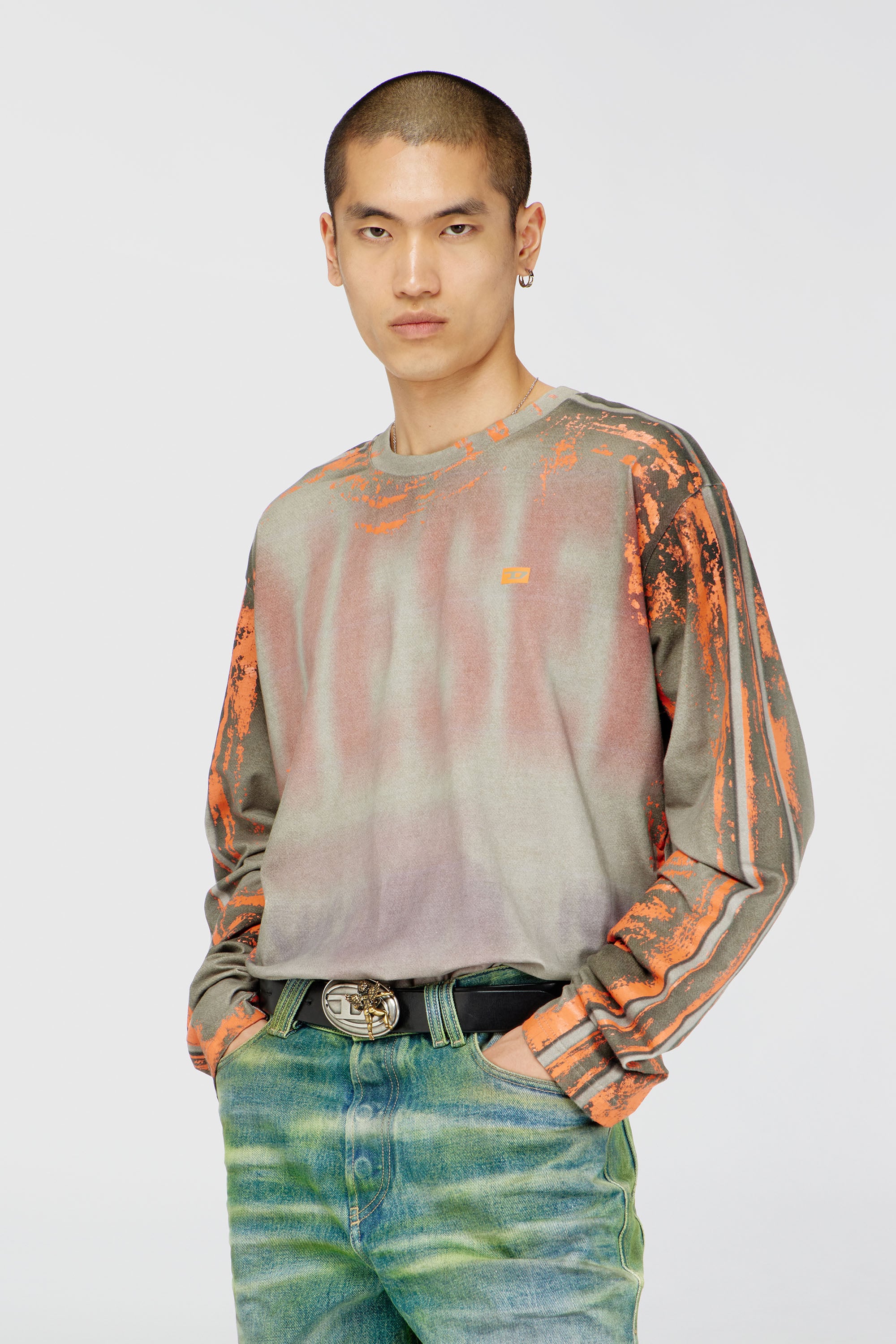Diesel - T-FILMY, T-shirt &agrave; manches longues en jersey effet craquel&eacute; Homme in Polychrome - 1