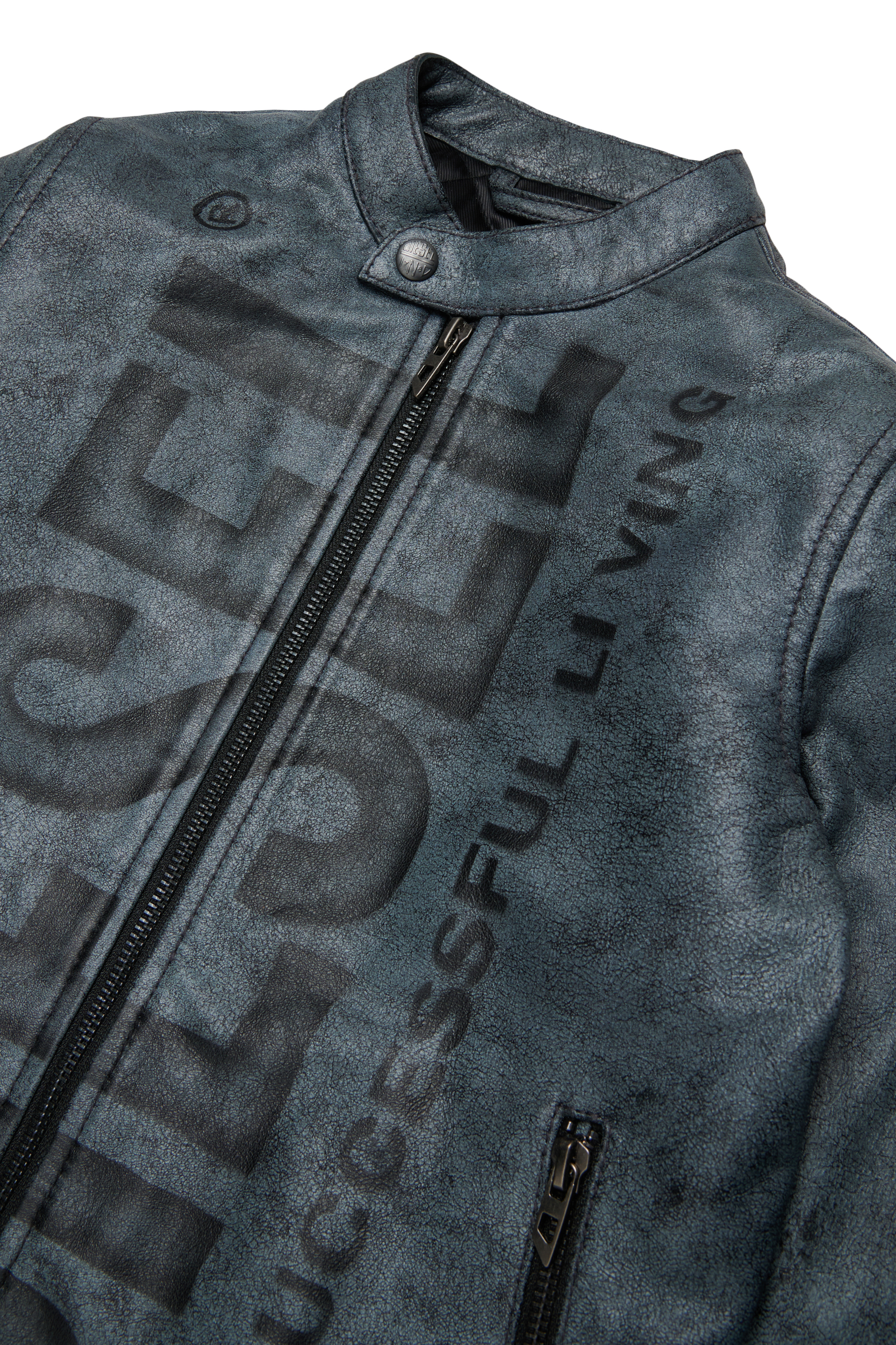 Diesel - JLEVERT, Veste biker en cuir avec maxi logo Homme in Noir - 3