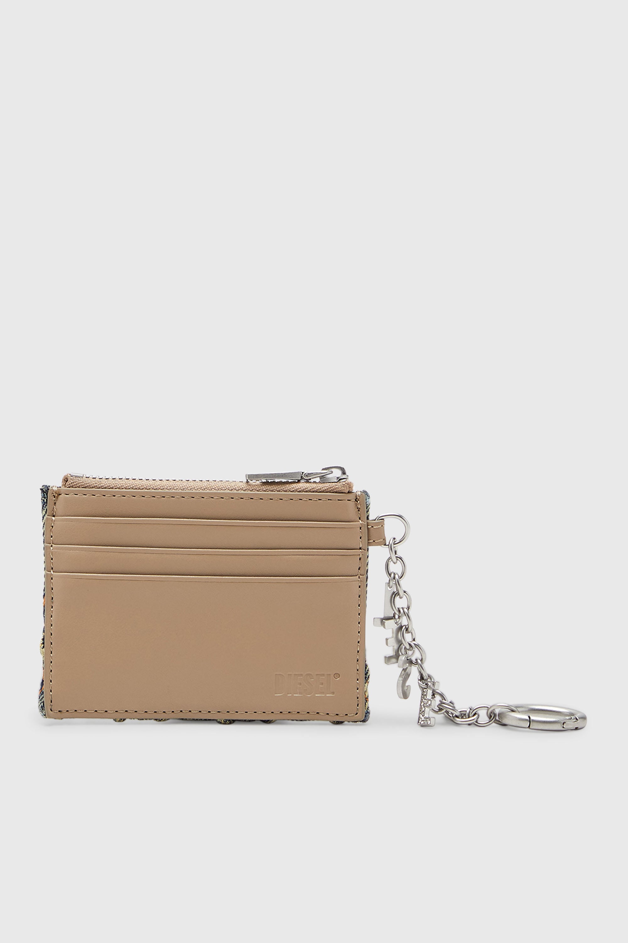 Diesel - CARD HOLDER WITH CHAIN, Porte-cartes en denim matelass&eacute; motif Argyle Femme in Bleu - 2
