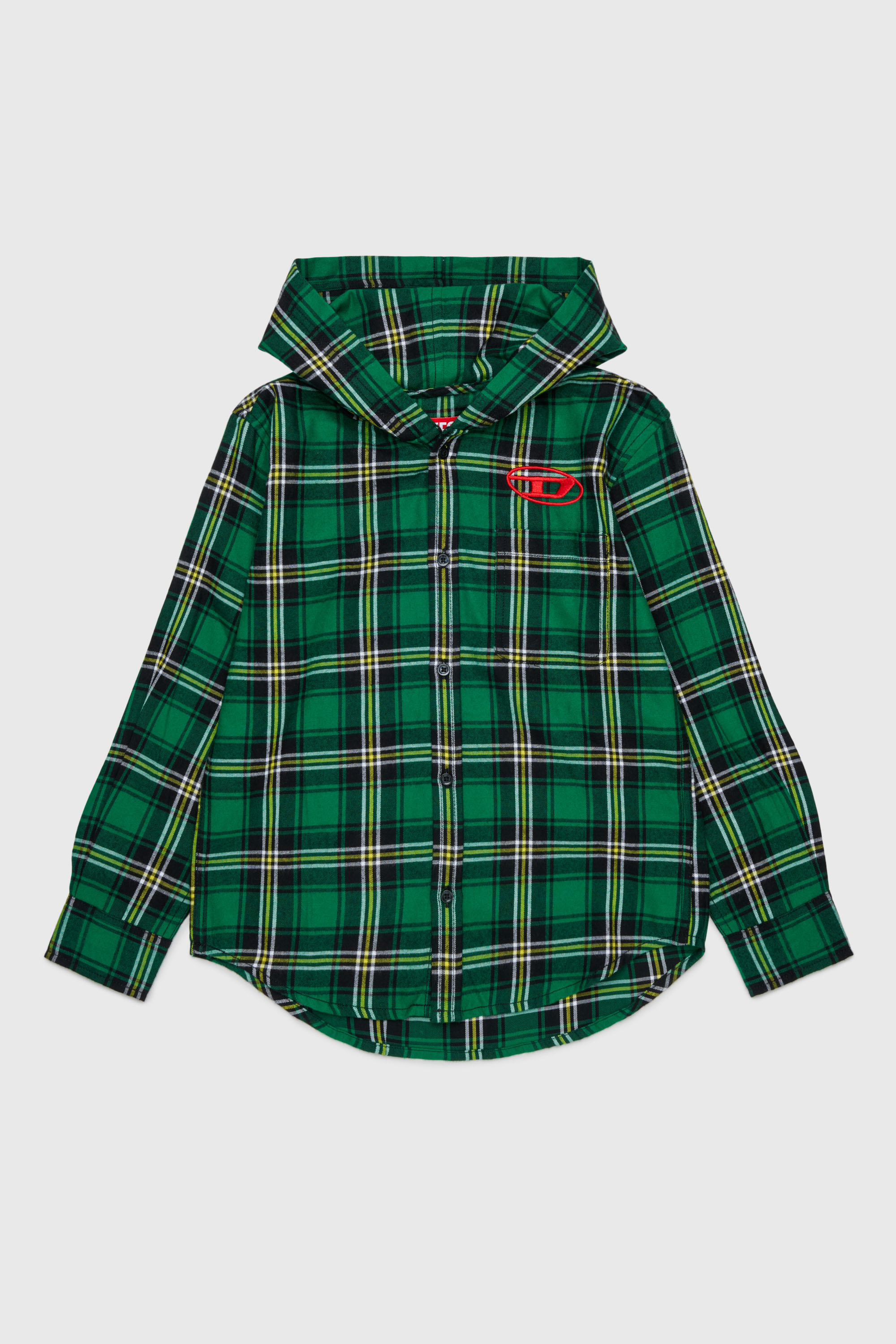 Diesel - CHECK OVER, Chemise &agrave; carreaux &agrave; capuche avec broderie Oval D Homme in Vert - 1