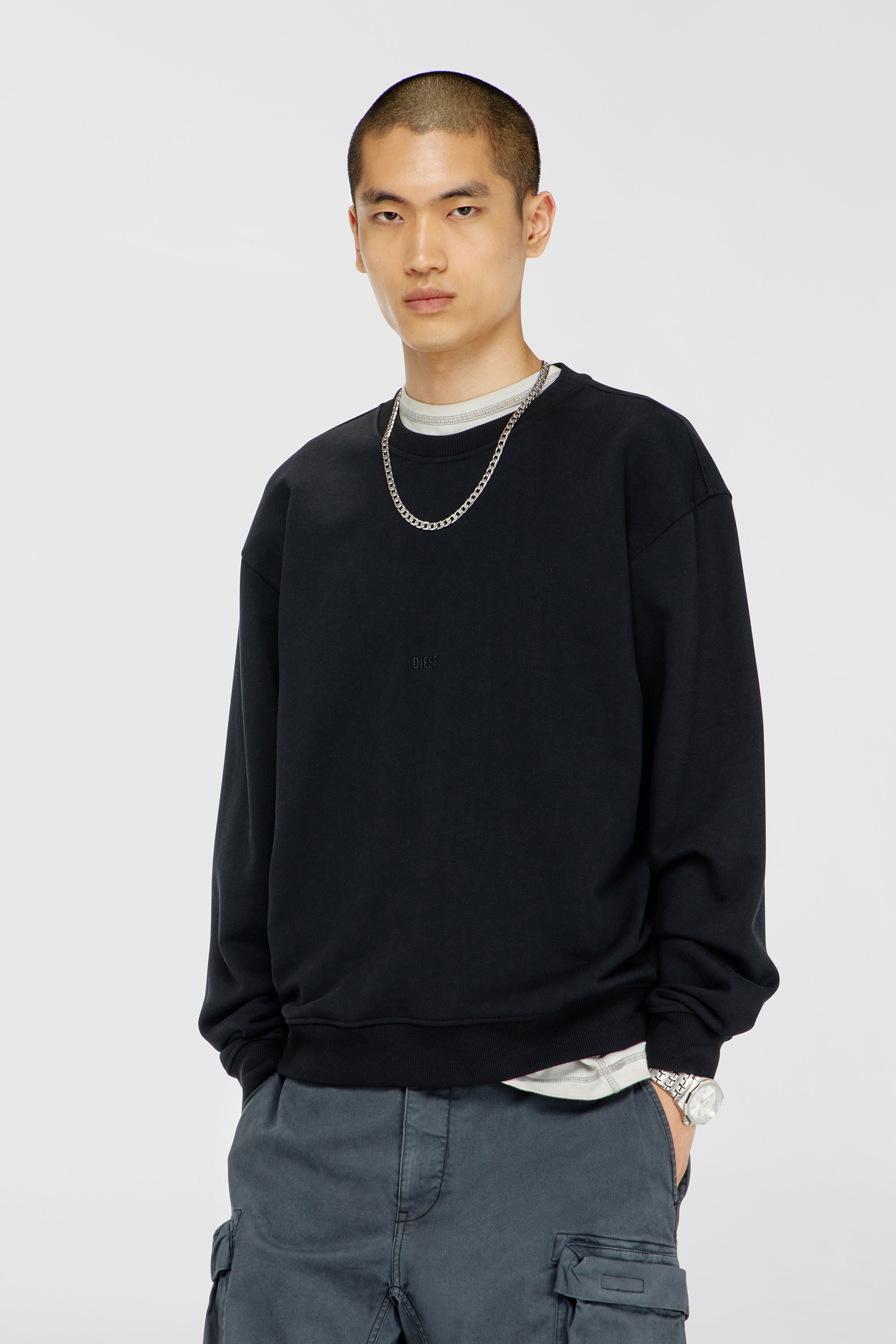 Diesel - S-NORM-AA5, Sweat-shirt en coton avec micro broderie logo Homme in Noir - 1