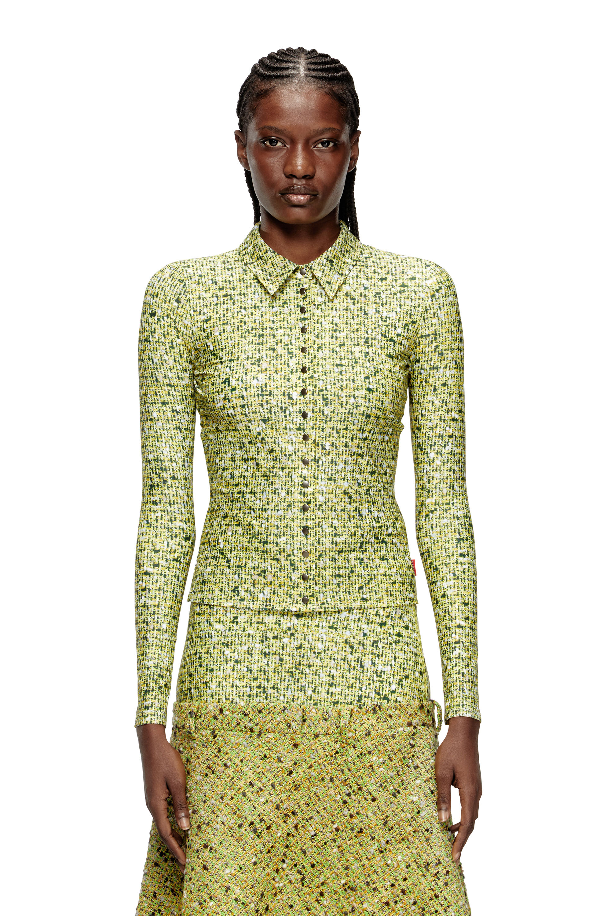 Diesel - C-ELAZ-BC, Chemise en tissu stretch avec imprimé bouclé Femme in Jaune - 1