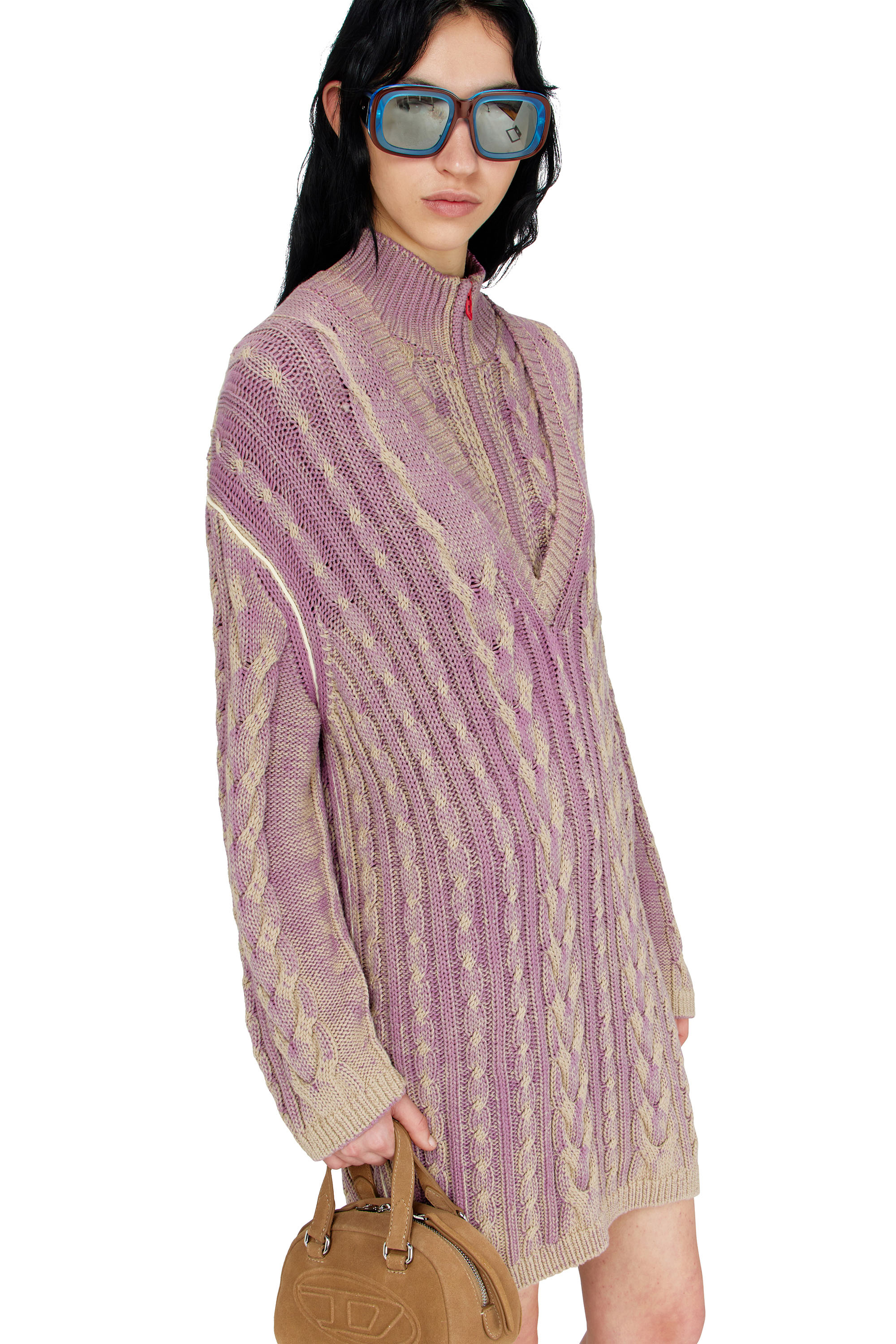 Diesel - M-ELGA, Robe pull courte en maille torsad&eacute;e Femme in Violet - 4
