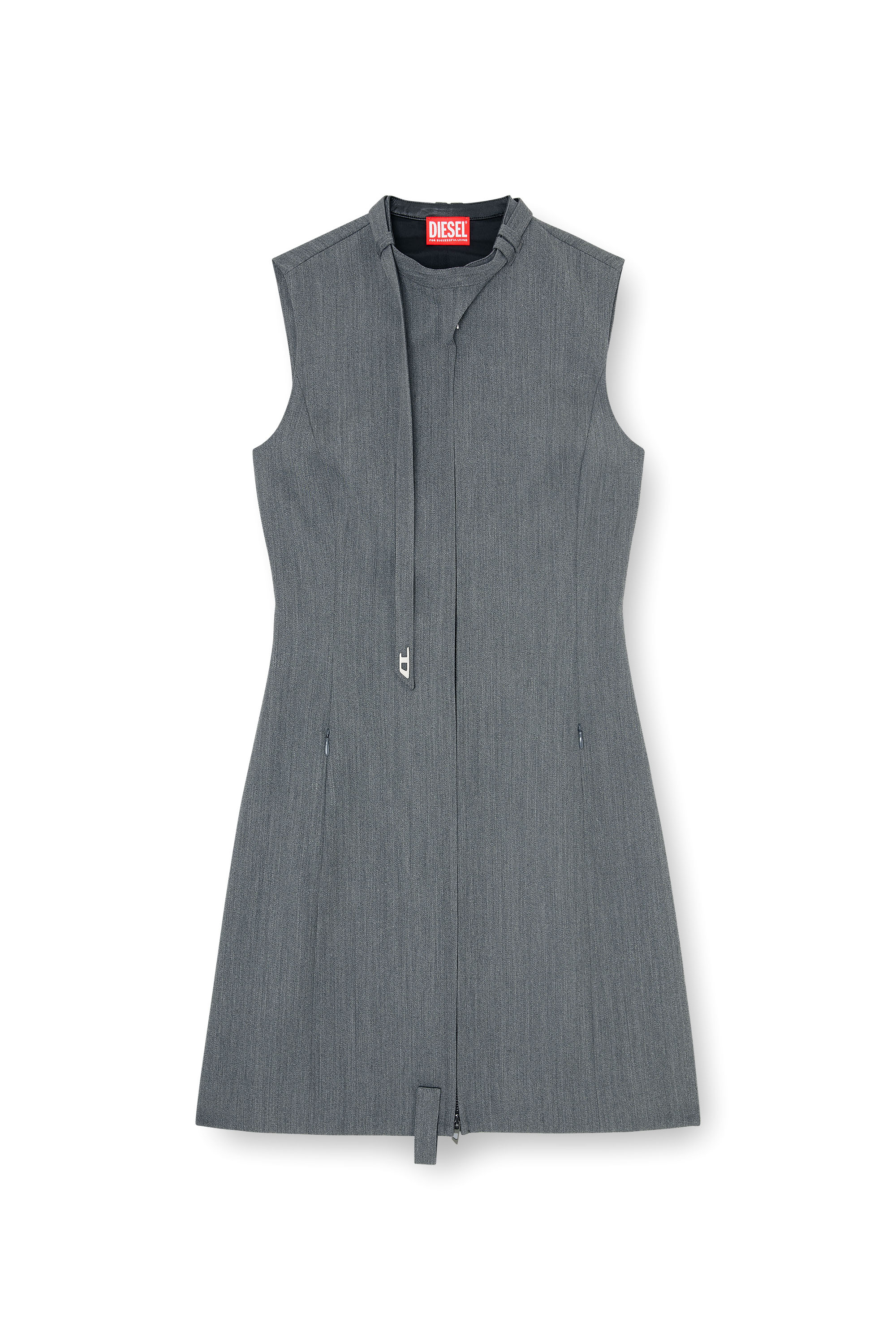 Diesel - D-RUVAN, Robe midi ajust&eacute;e avec col biker Femme in Gris - 1