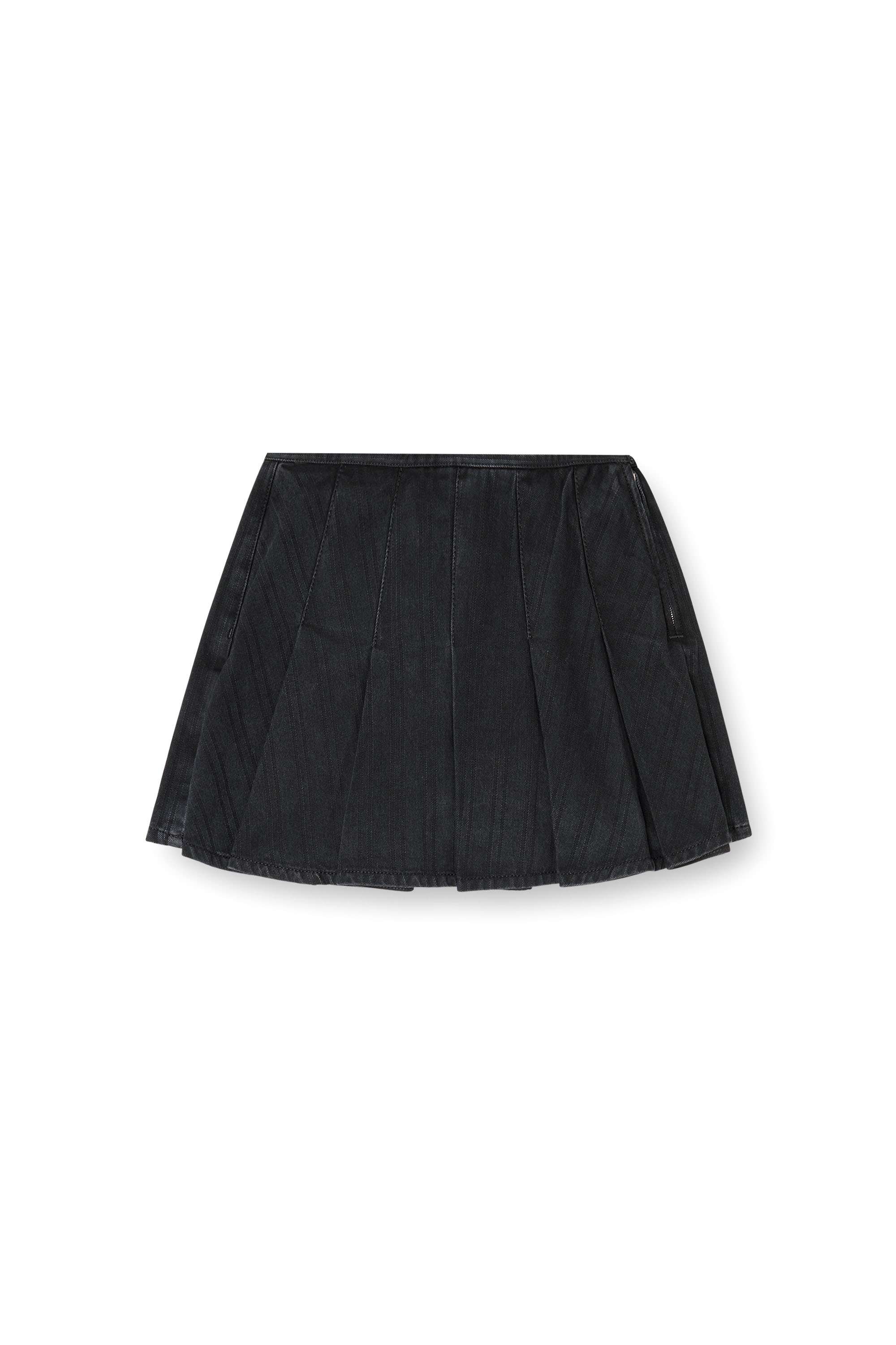 Diesel - DE-SHERO, Jupe-short pliss&eacute;e en denim &agrave; rayures fines Femme in Noir - 2