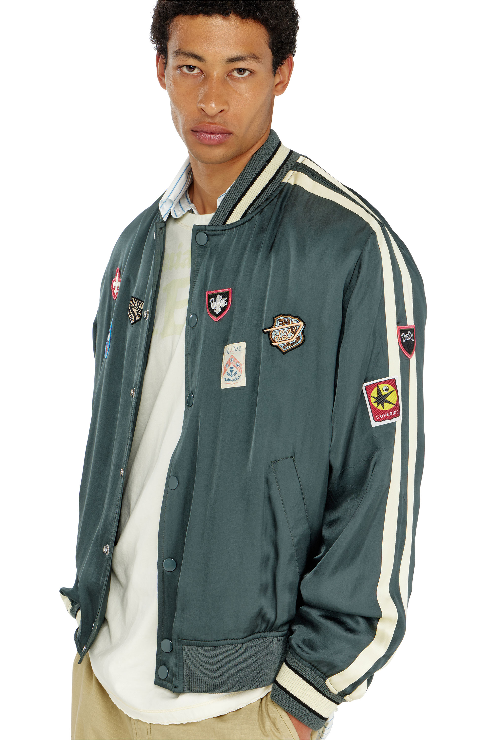 Diesel - J-ANNU, Blouson bomber satin&eacute; avec patchs Homme in ToBeDefined - 4