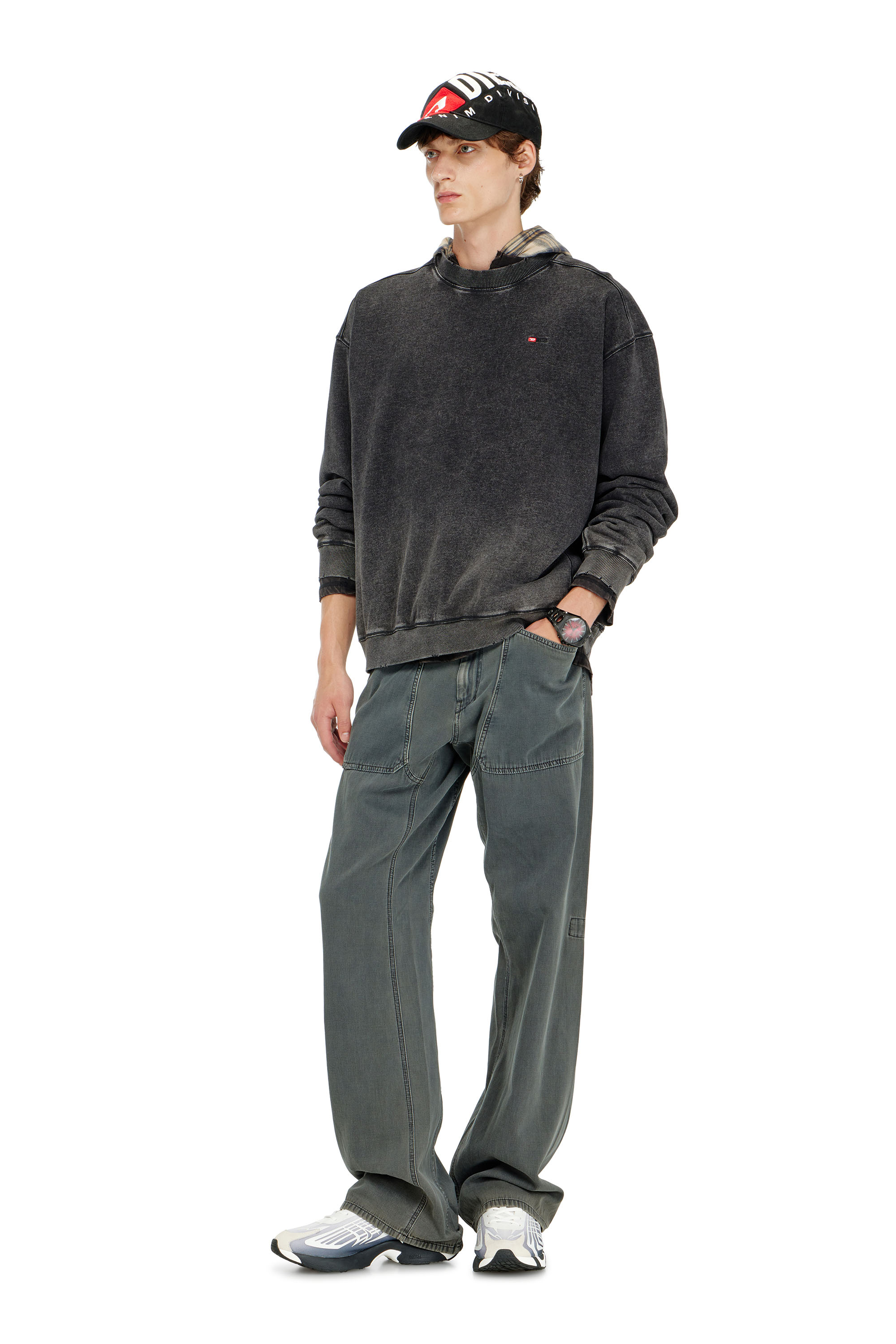 Diesel - S-CROX, Sweat-shirt en coton effet d&eacute;lav&eacute; Homme in Gris - 2