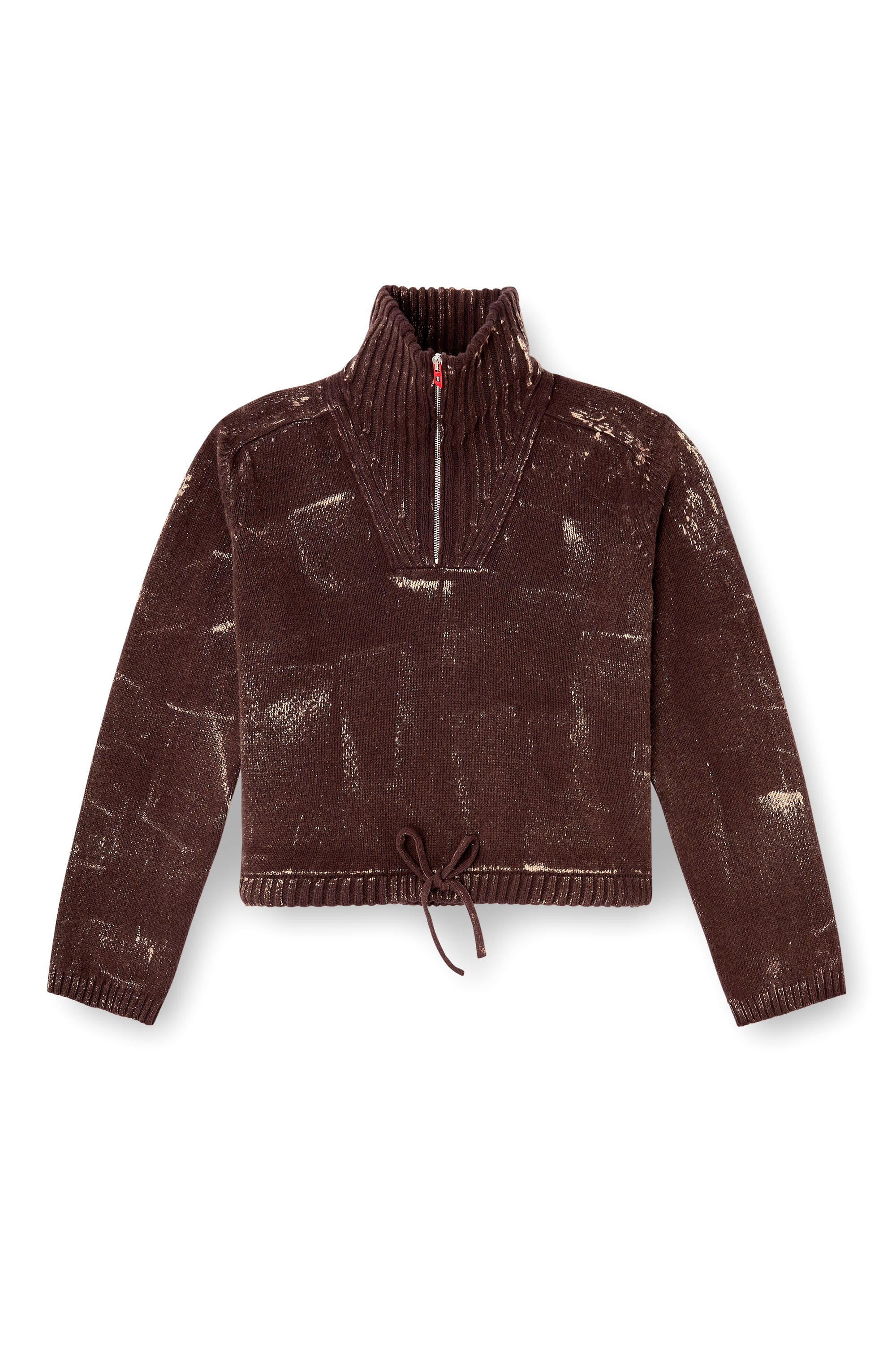 Diesel - M-MARCELLETTE, Woman's Half-zip jumper with distressed effect in Brown - 3