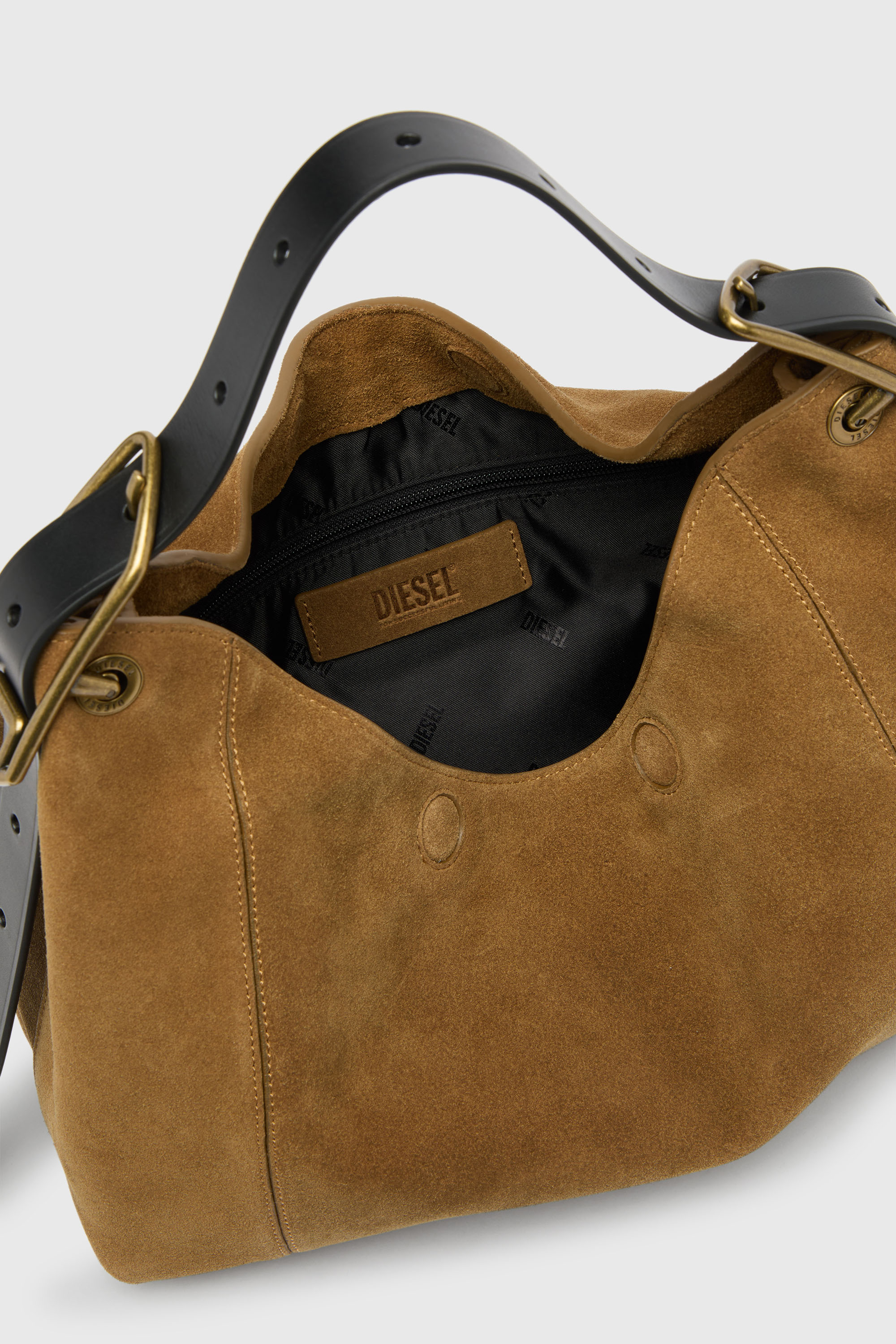 Diesel - D-LINE HOBO S, D-Line Sac port&eacute; &eacute;paule en daim cir&eacute; Femme in Marron - 3