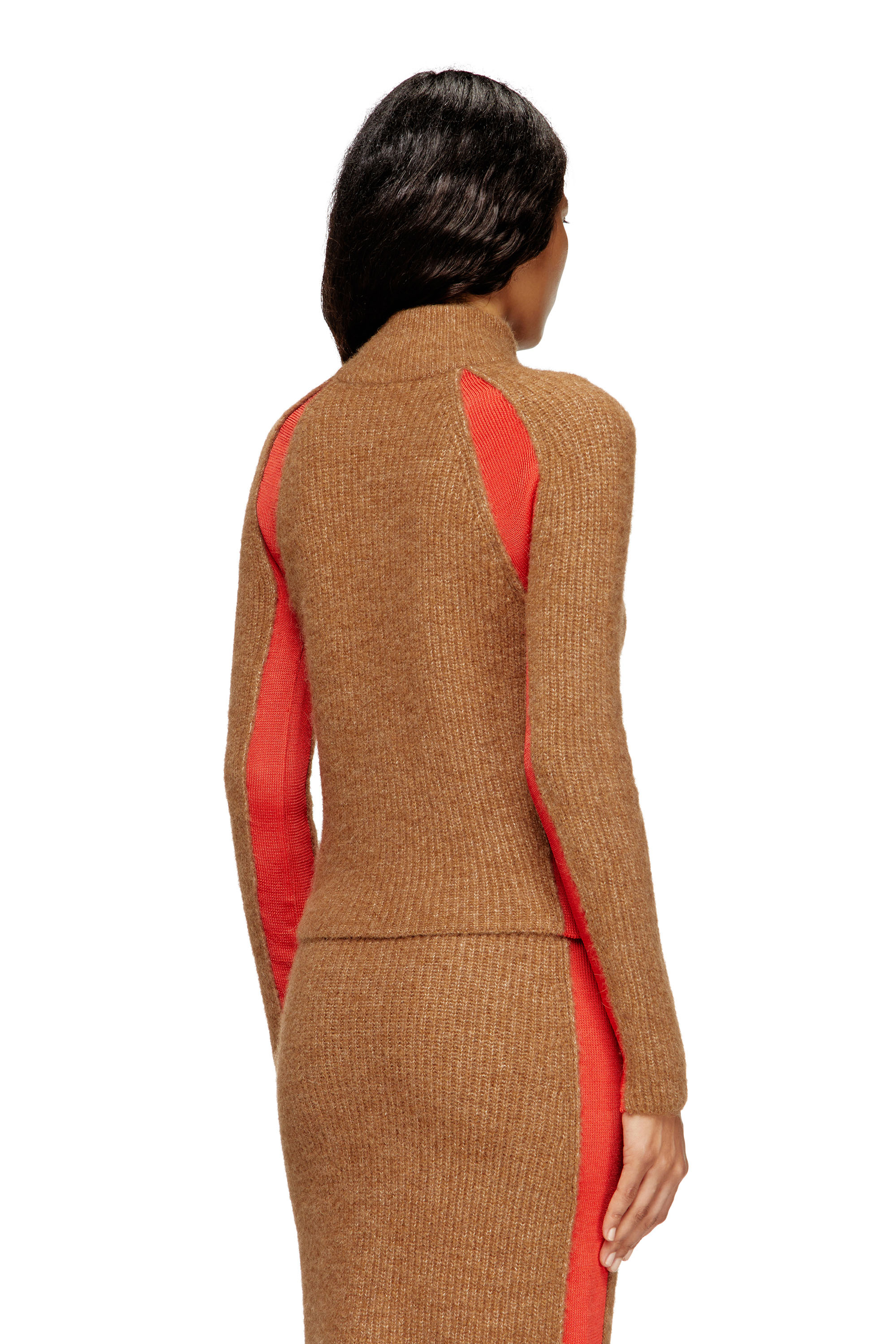 Diesel - M-LOUISE, Cardigan en mélange d'alpaga avec inserts contrastants Femme in Marron - 4