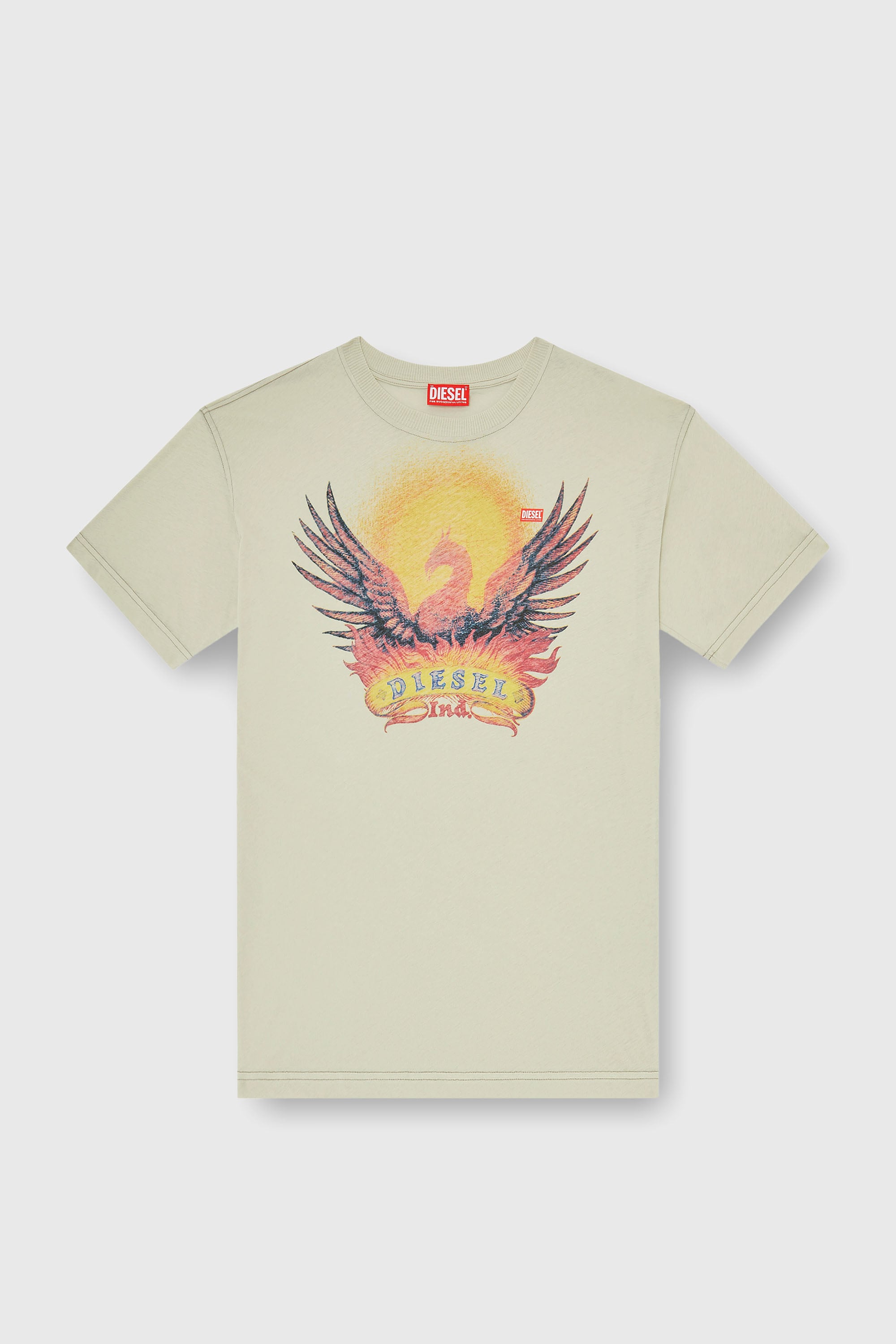 Diesel - T-NORM-AA1, T-shirt droite avec imprim&eacute; Ph&eacute;nix Homme in Beige - 2