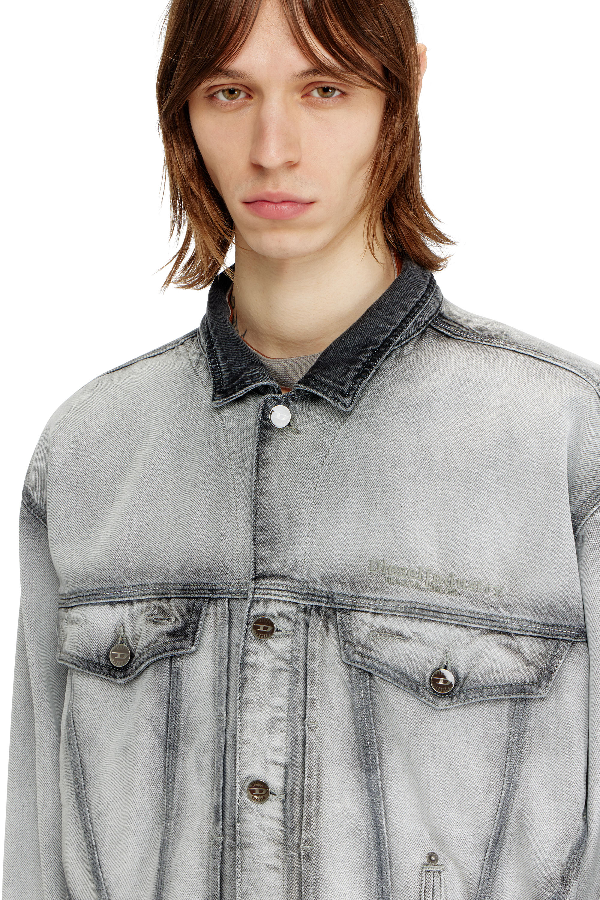 Diesel - D-DENVER-FSI, Veste trucker en denim soft skeleton Mixte in Gris - 5