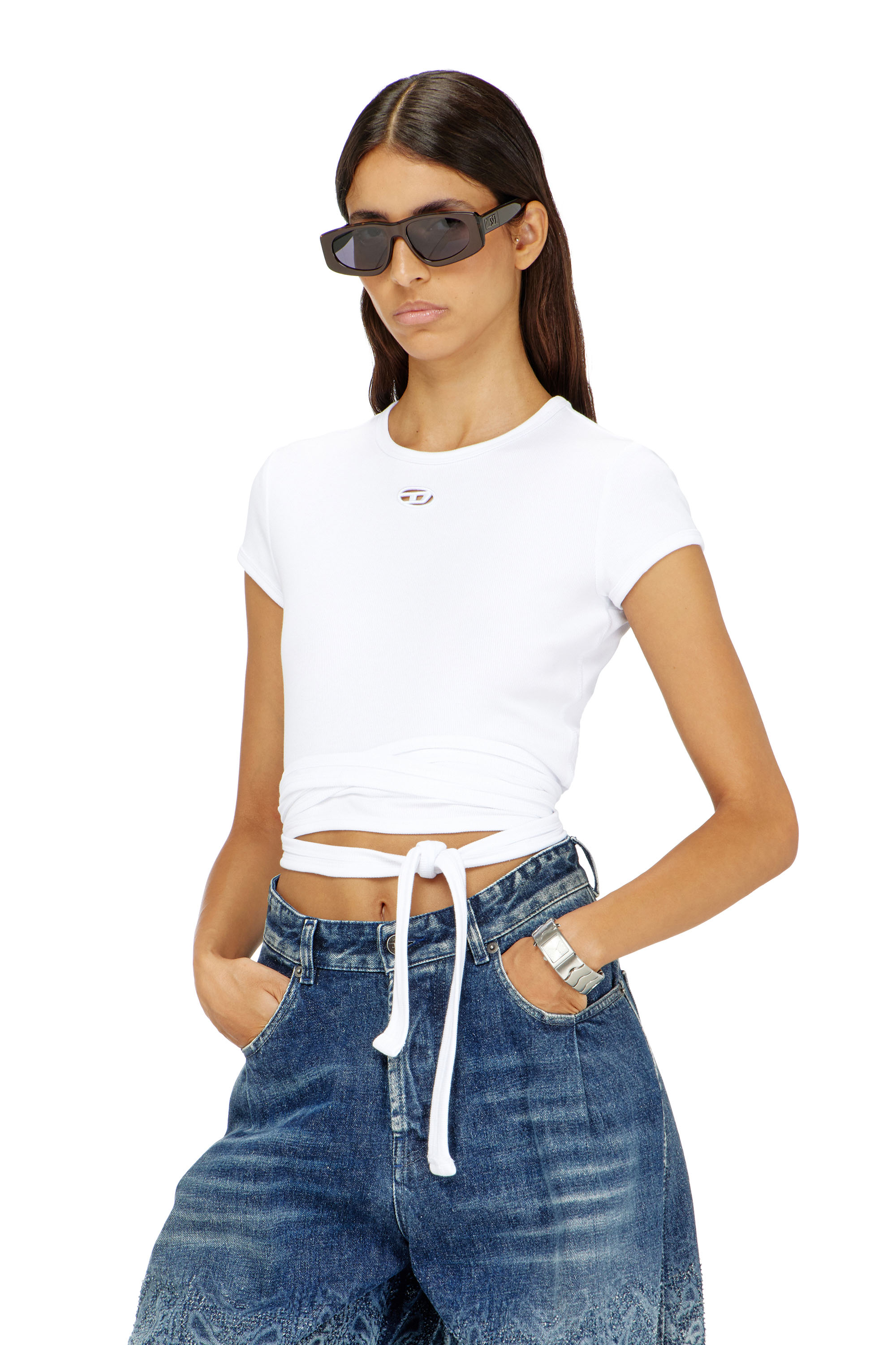 Diesel - T-BUNNY-TAIL-S1, Haut c&ocirc;tel&eacute; avec lacets enveloppants Femme in Blanc - 1