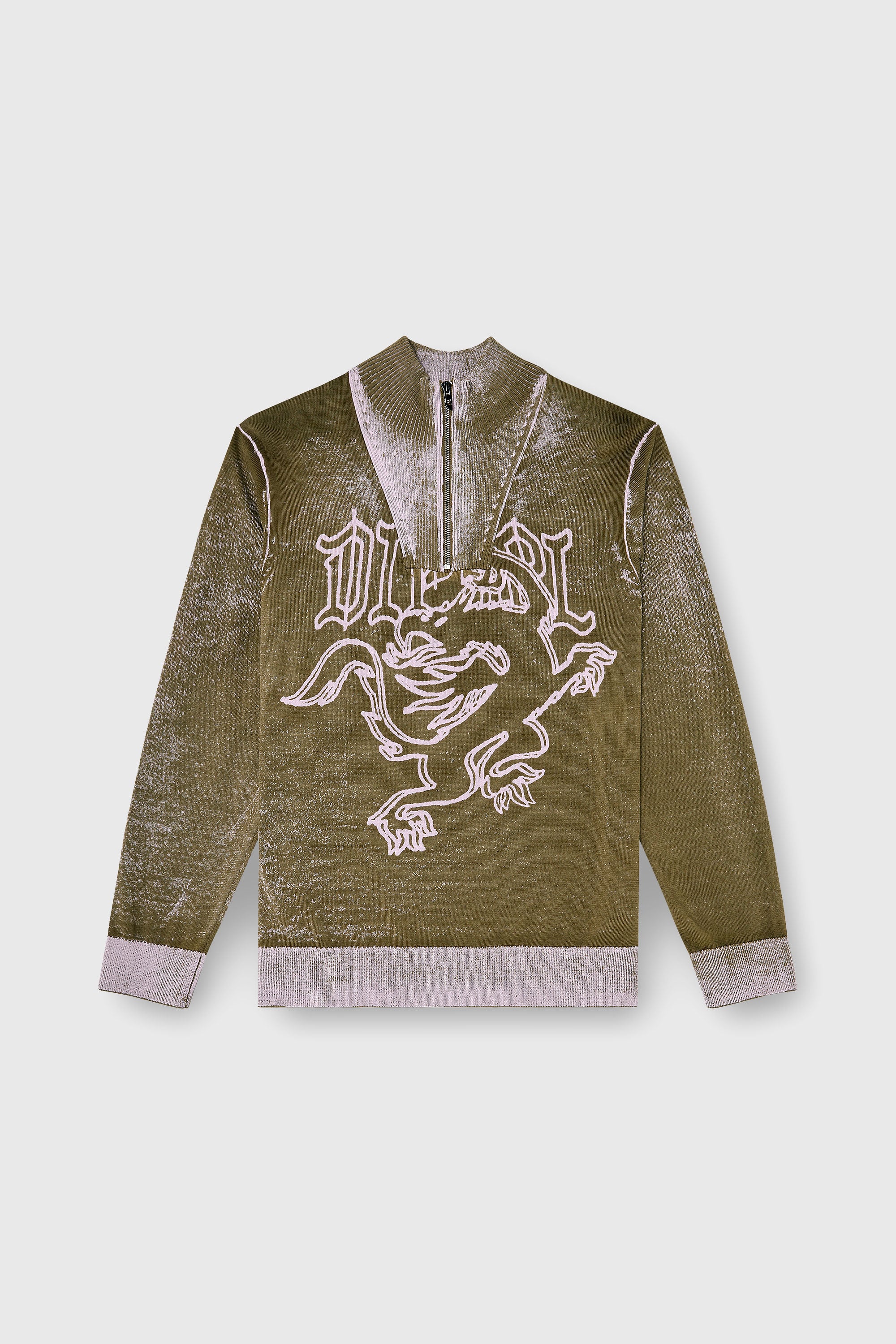 Diesel - K-LAUTARE, Pull-over zipp&eacute; trait&eacute; avec motif griffin Homme in Vert - 2
