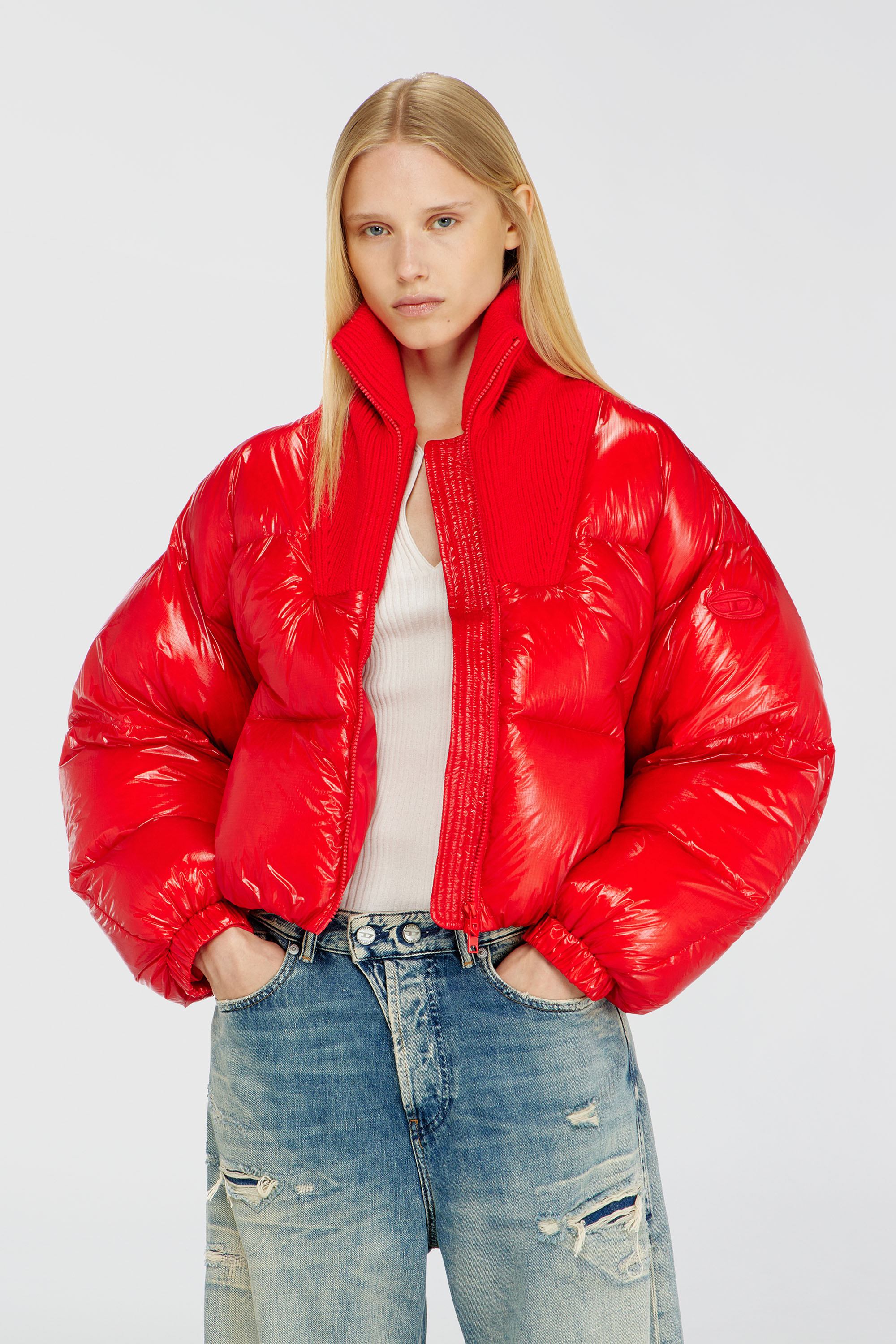 Diesel - W-ARRIOR, Doudoune en ripstop avec col en maille Femme in Rouge - 3
