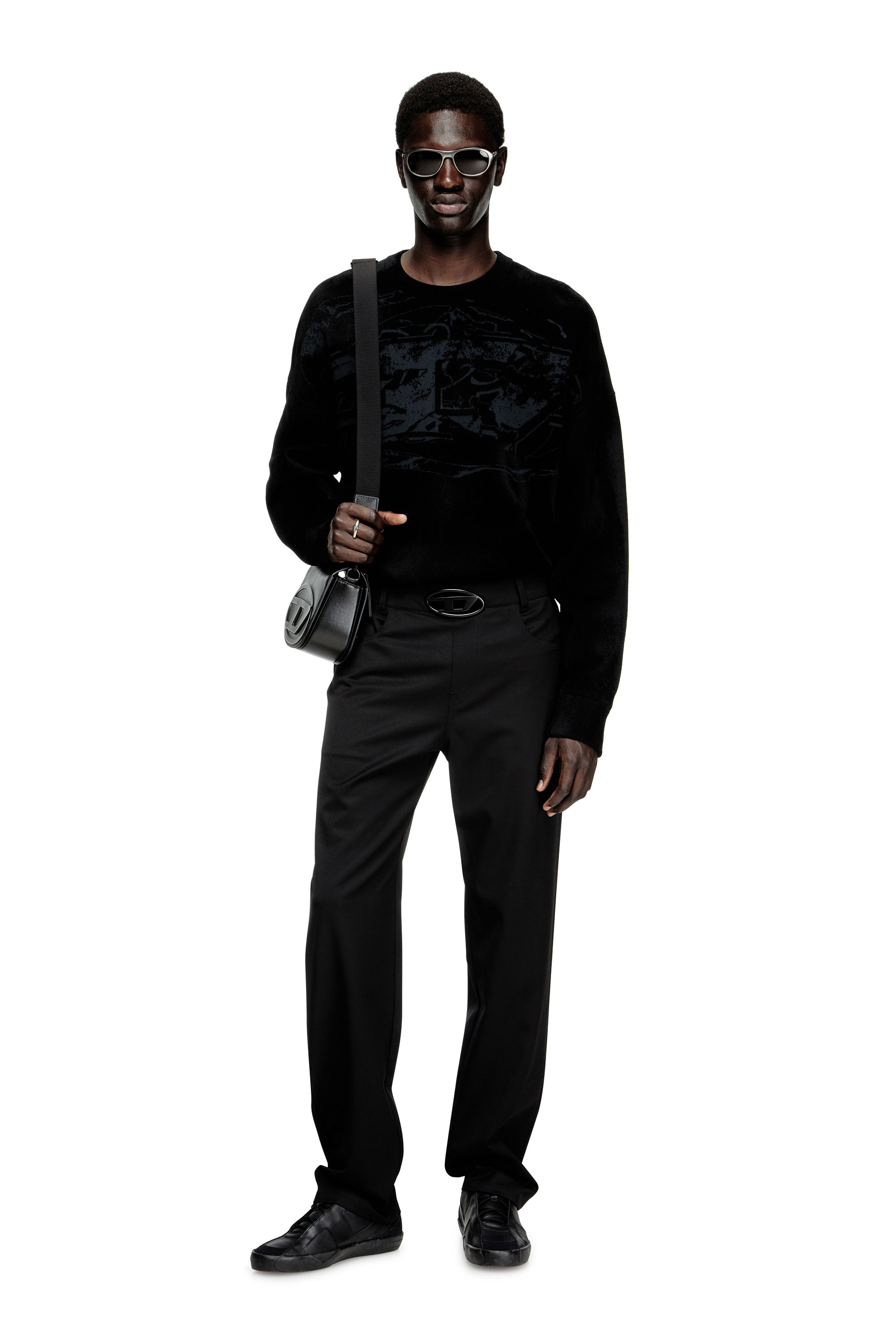 Diesel - K-TRESA, Pull jacquard en chenille avec motif à logo Homme in Noir - 2