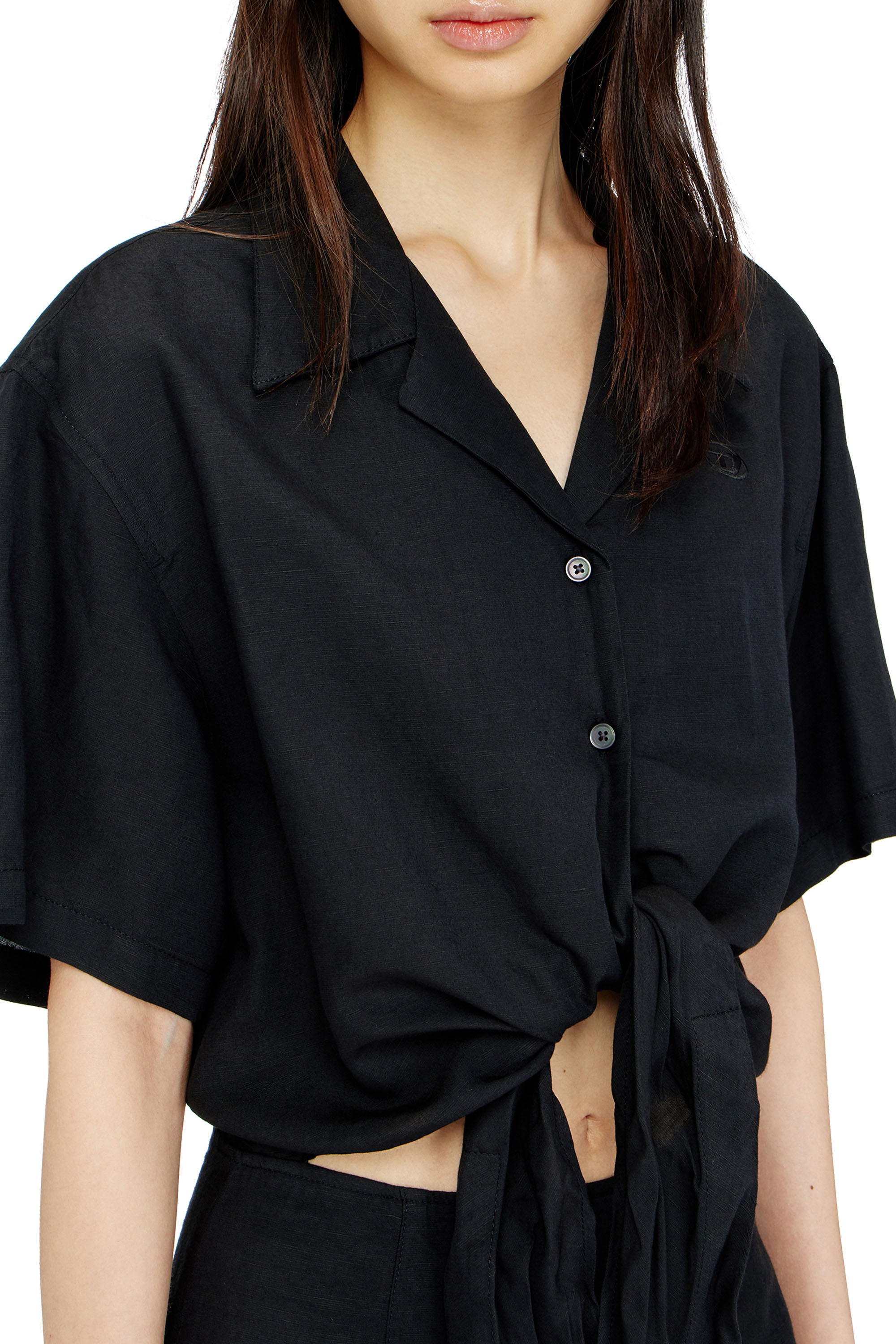 Diesel - D-STALL, Robe courte en m&eacute;lange de lin avec n&oelig;ud &agrave; la taille Femme in ToBeDefined - 4