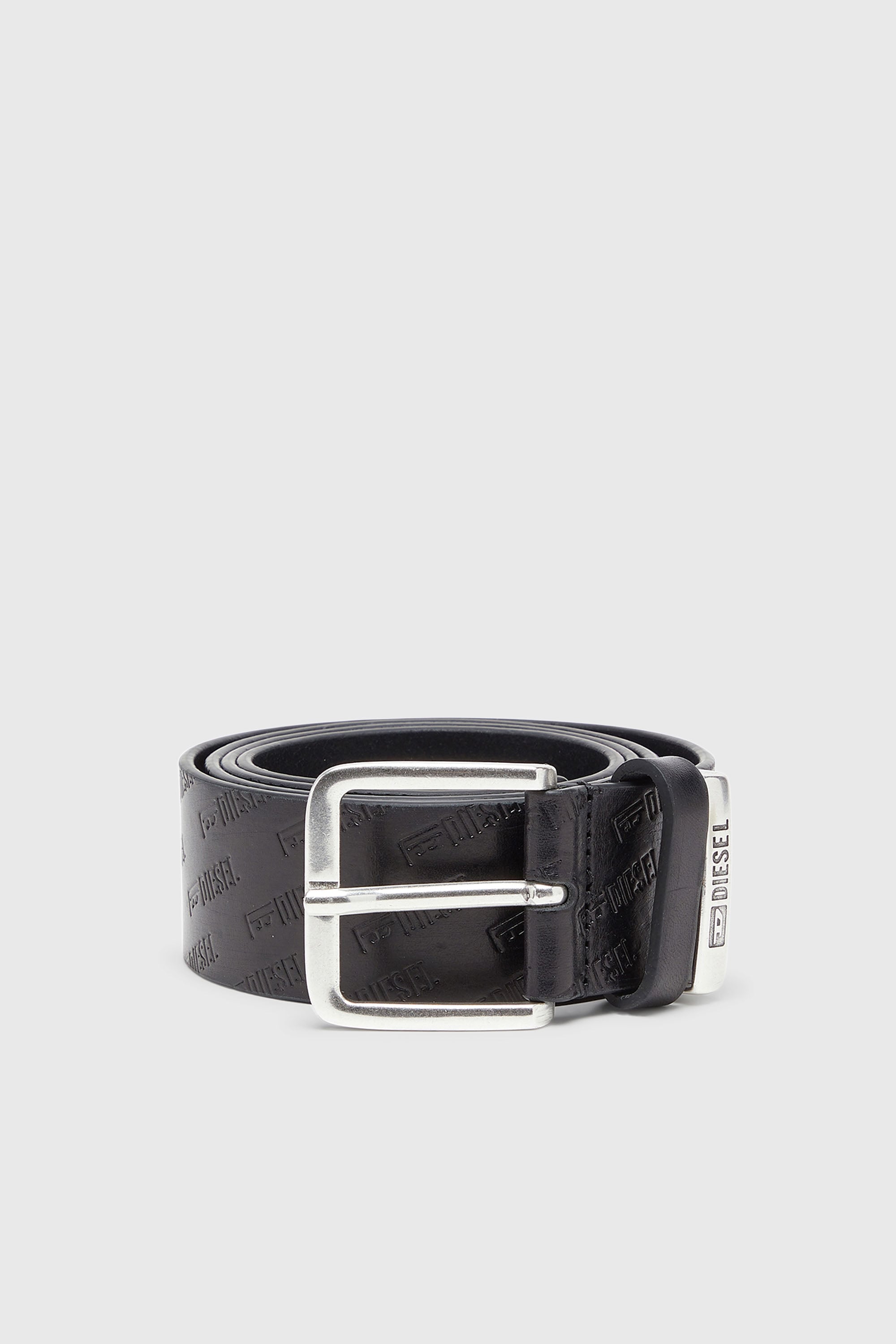 Diesel - B-MONOGRAM DSL, 4 cm ceinture en cuir avec logo Diesel emboss&eacute; all-over Homme in Noir - 1