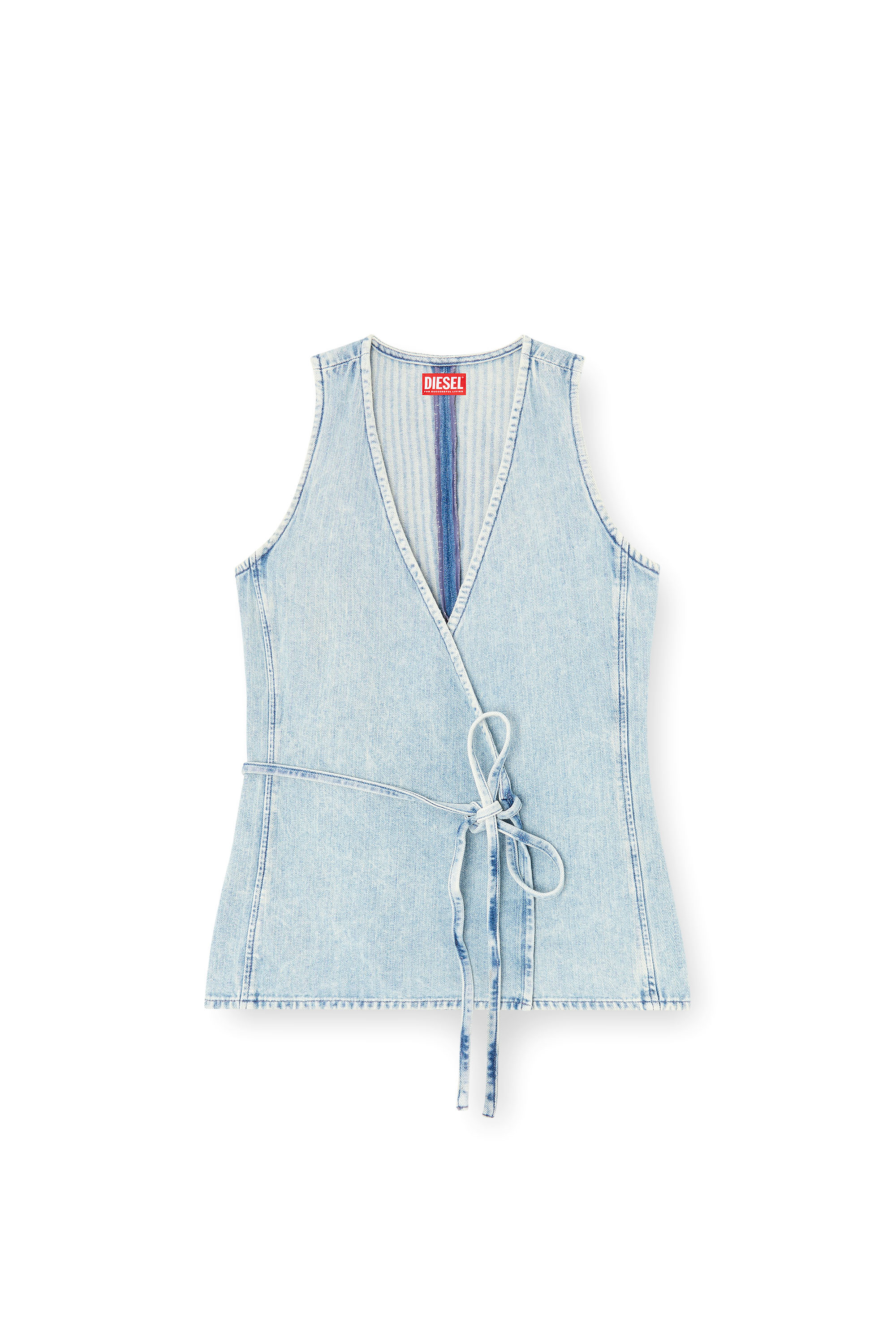 Diesel - DE-VERN, Top enveloppant en denim &agrave; chevrons Femme in Bleu - 2