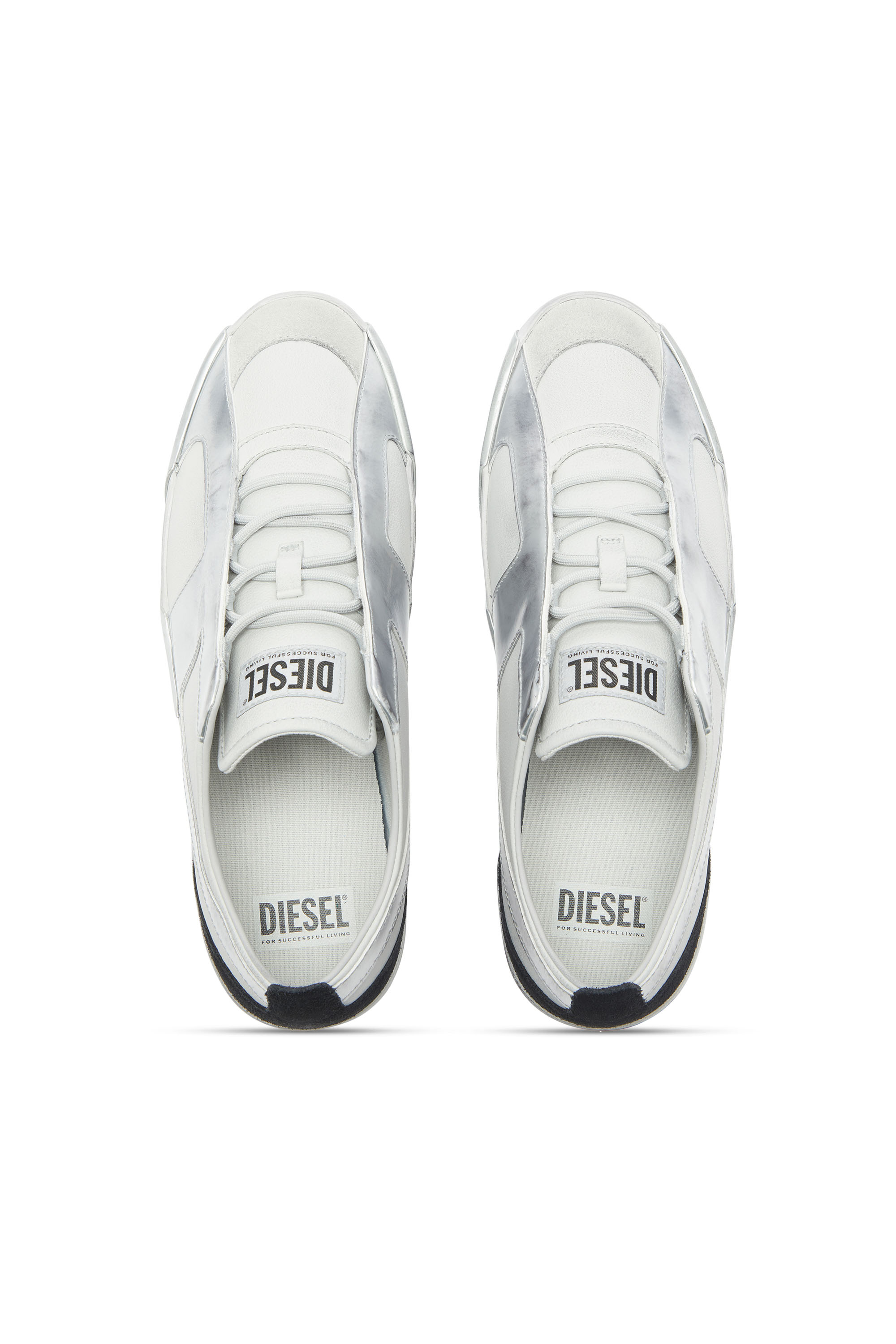 Diesel - S-SLANTE-D LOW, S-Slante-D - Sneakers effet us&eacute; en cuir et su&egrave;de Homme in Blanc - 4