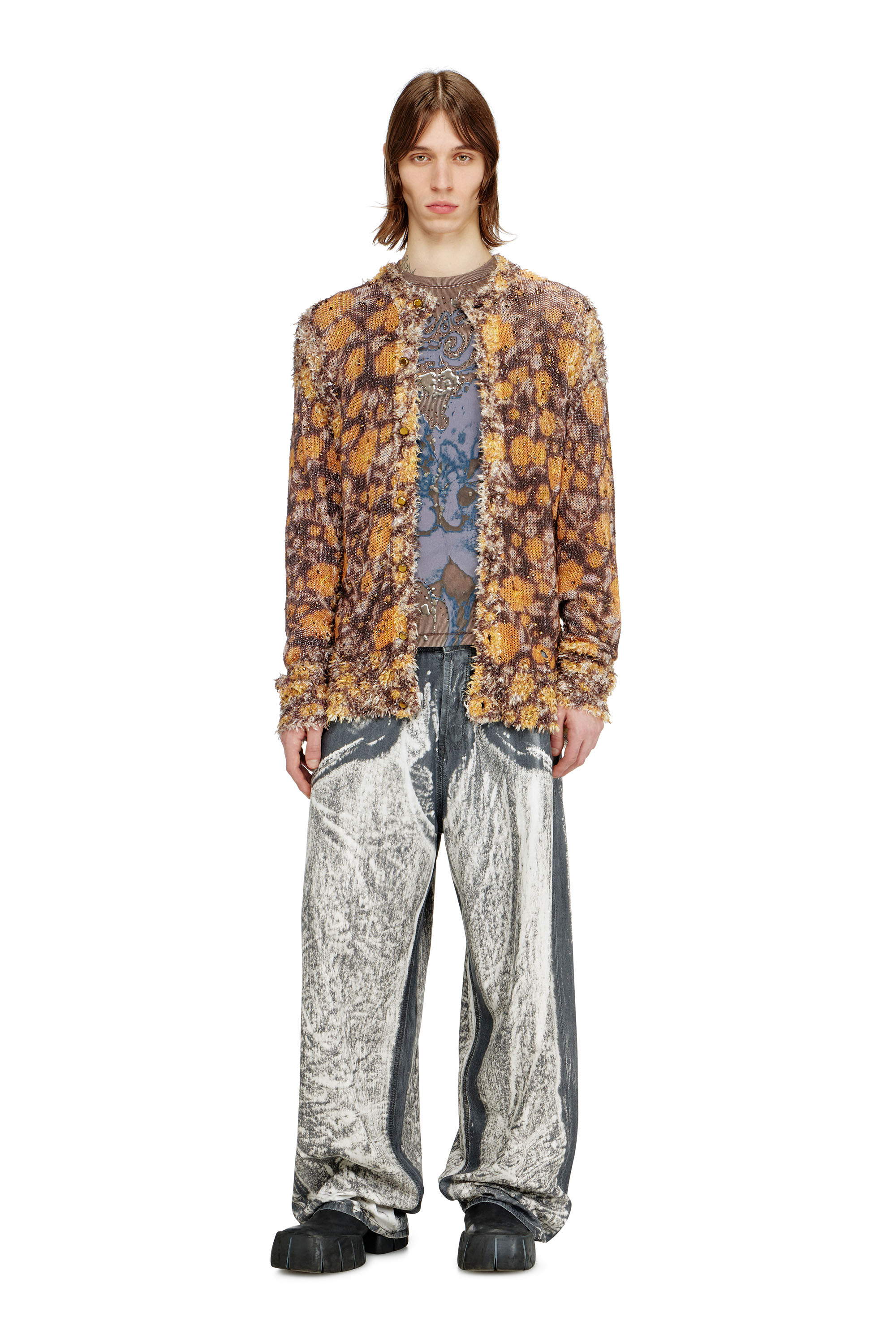 Diesel - K-LINNUS, Cardigan en m&eacute;lange de lin imprim&eacute; avec cristaux Homme in Polychrome - 2