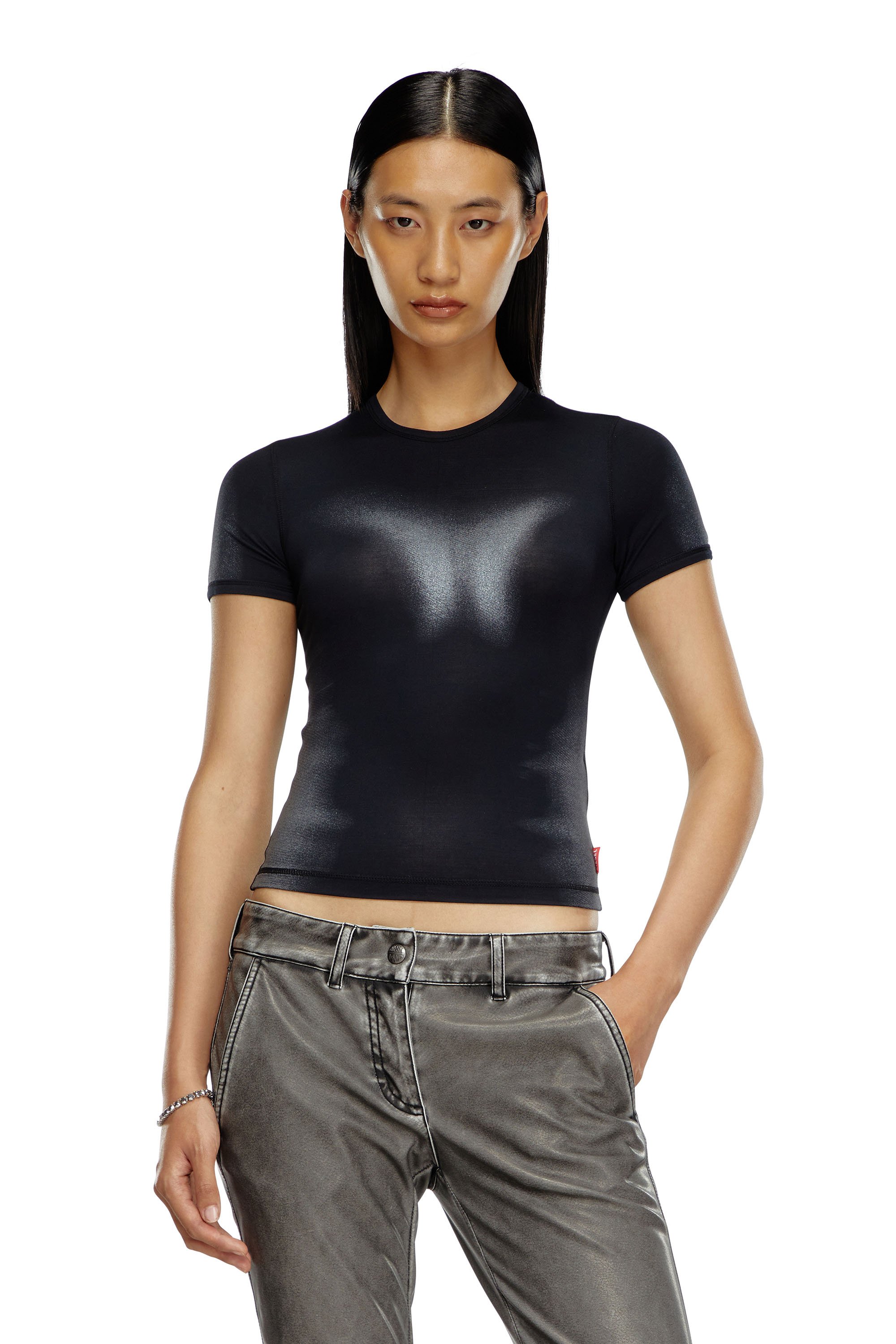 Diesel - T-ANESSA, Femme T-shirt avec effets métallisés in Noir - Image 1